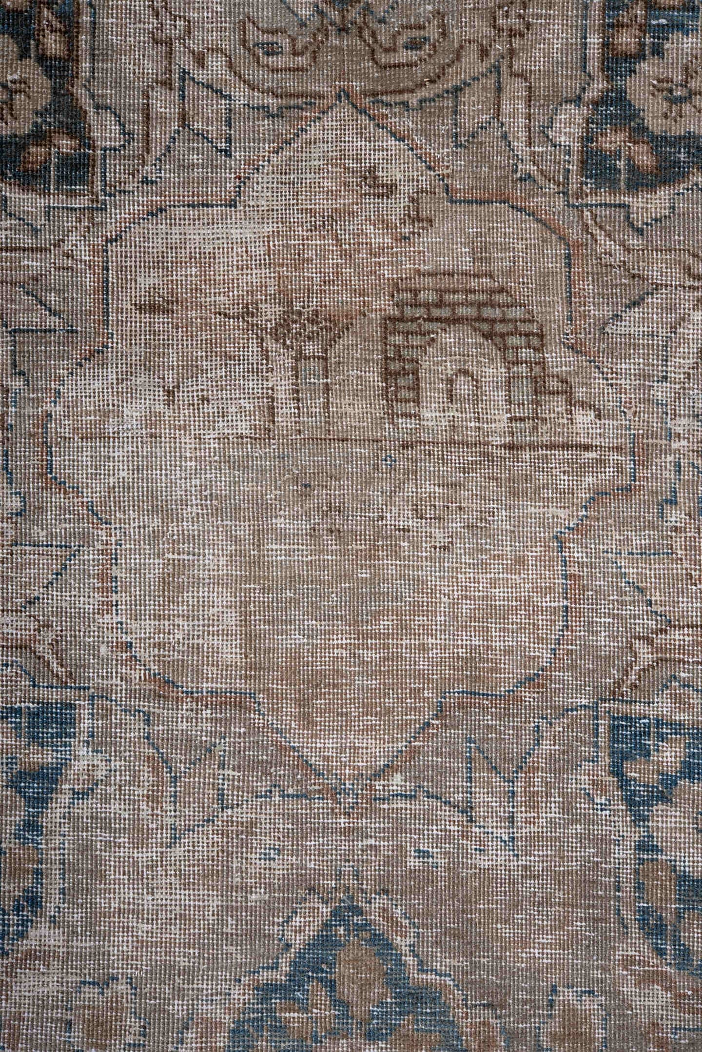 7' x 10' one-of-a-kind handmade vintage Tabriz large size rug. Color palette: taupe, ivory, powder_blue, beige, rose, slate