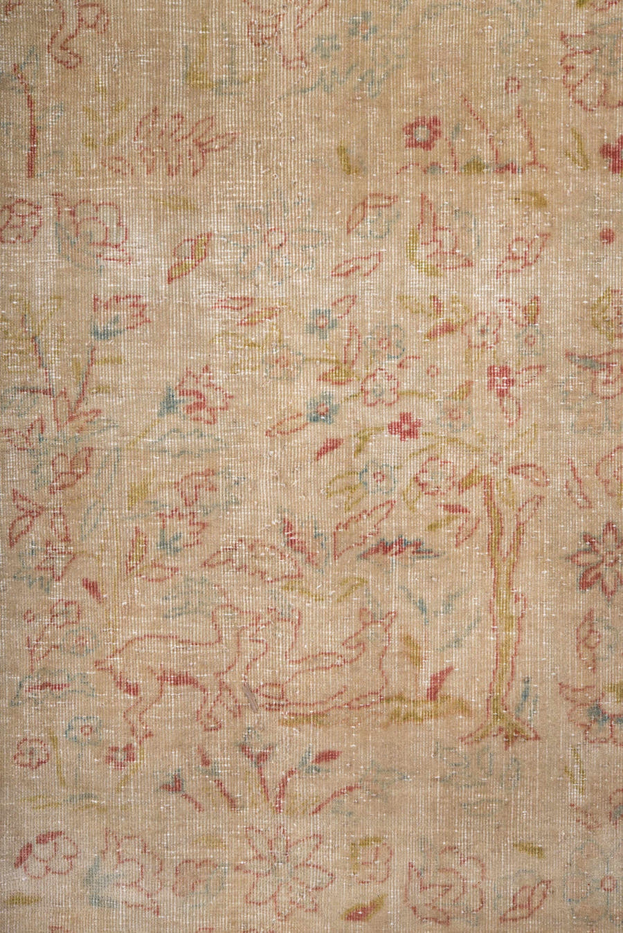9' x 12' one-of-a-kind handmade vintage Tabriz large size rug. Color palette: ivory, blush, rose, sage, taupe, gold, peach