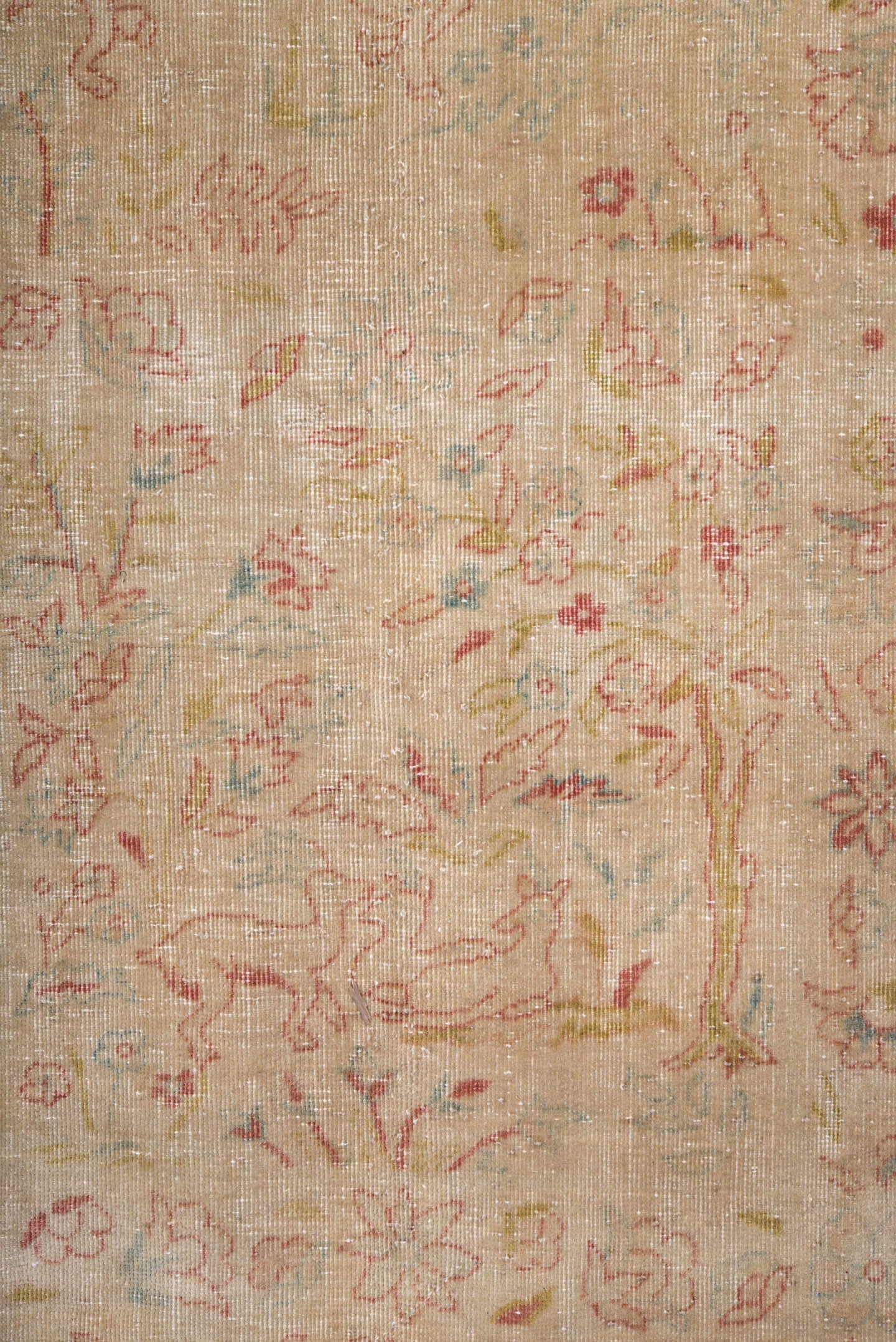 9' x 12' one-of-a-kind handmade vintage Tabriz large size rug. Color palette: ivory, blush, rose, sage, taupe, gold, peach