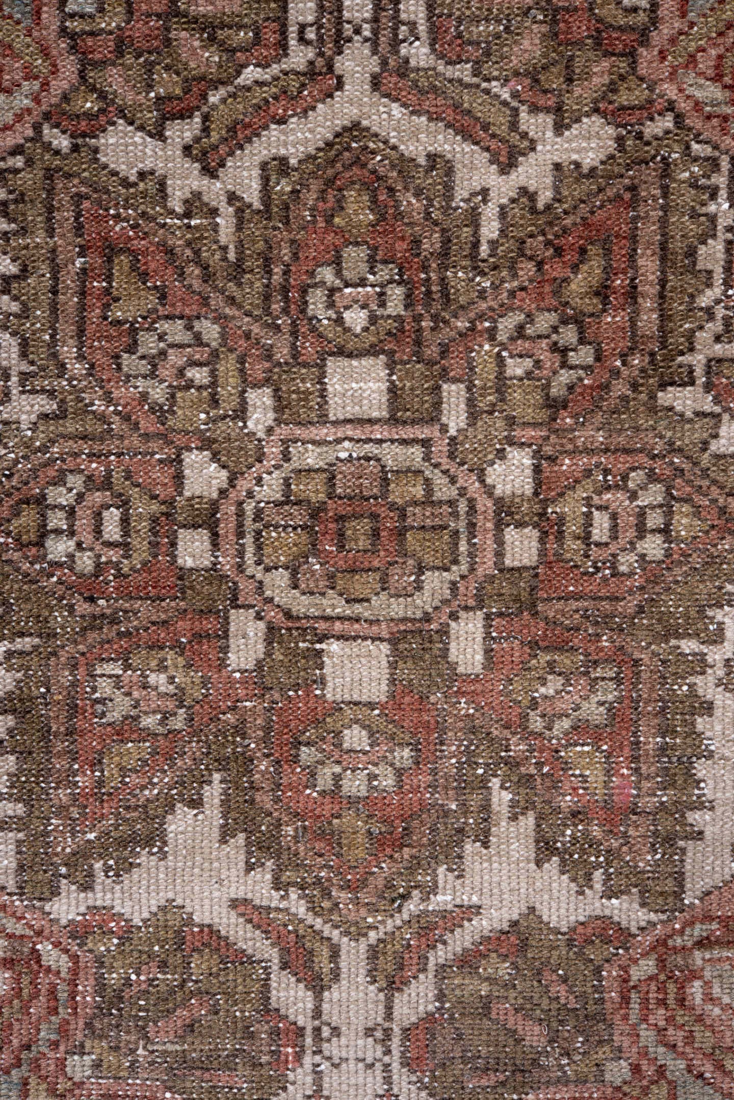 7' x 10' one-of-a-kind handmade antique Baktiary large size rug. Color palette: rust, ivory, taupe, sage, rose, brown, olive