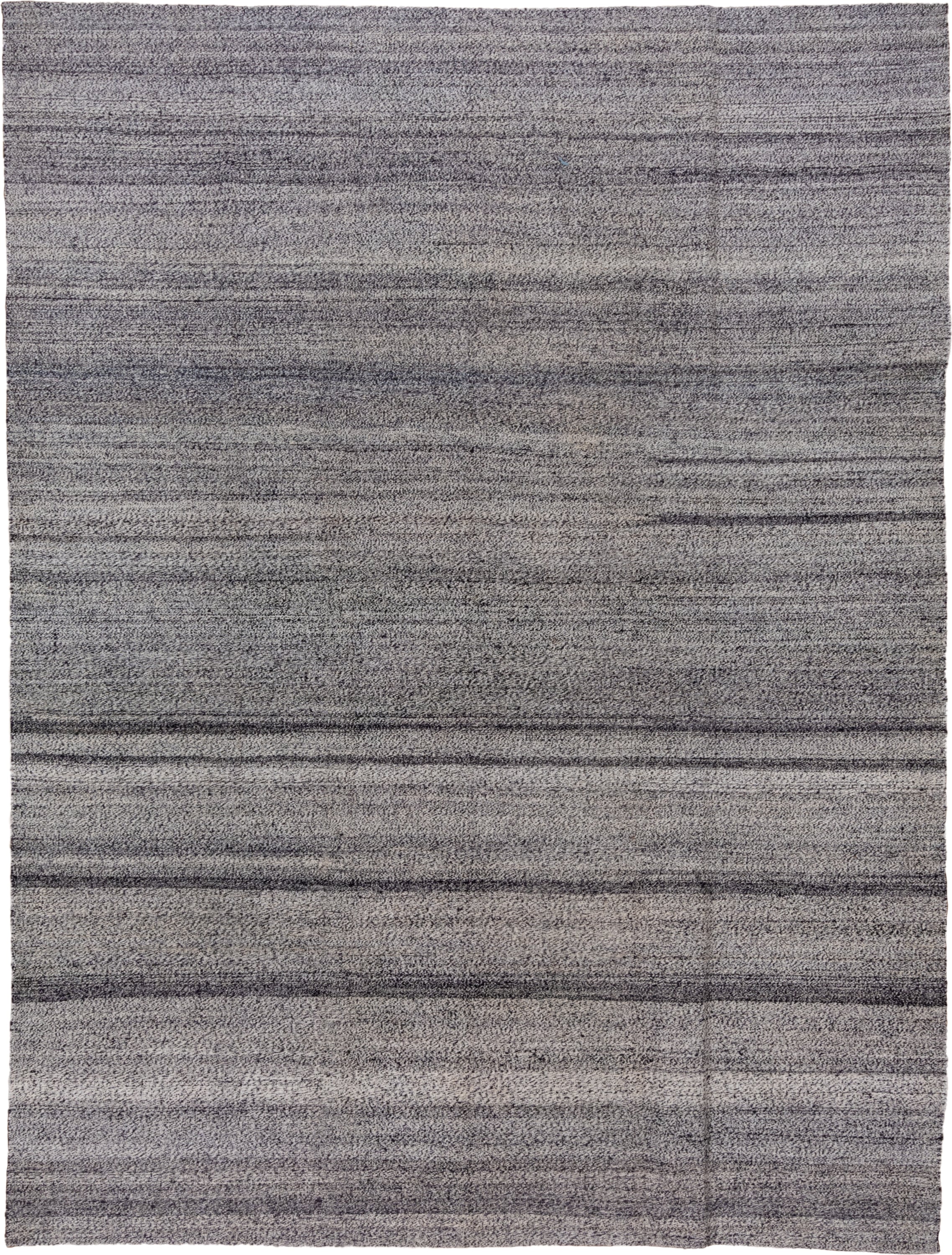 9' x 12' one-of-a-kind handmade vintage Kilim large size rug. Color palette: gray, charcoal, ivory, taupe, black, beige