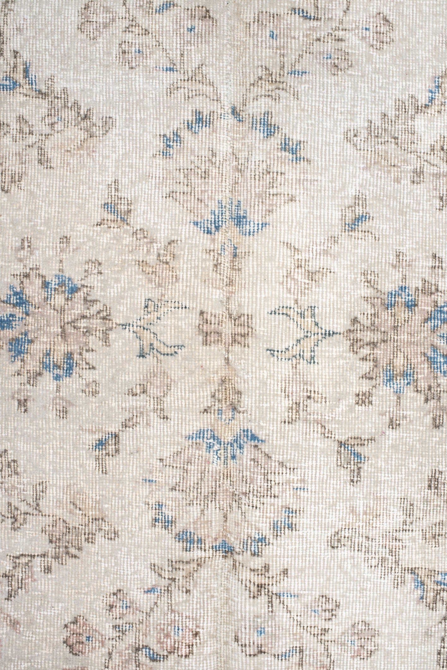 6' x 9' one-of-a-kind handmade antique Sparta medium size rug. Color palette: ivory, beige, sky blue, taupe, cream
