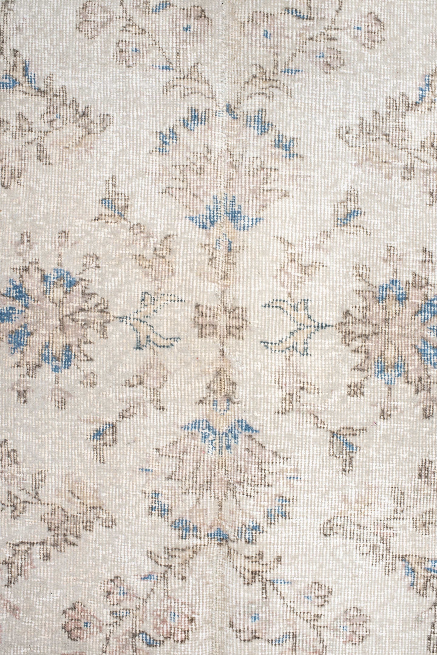 6' x 9' one-of-a-kind handmade antique Sparta medium size rug. Color palette: ivory, beige, sky blue, taupe, cream