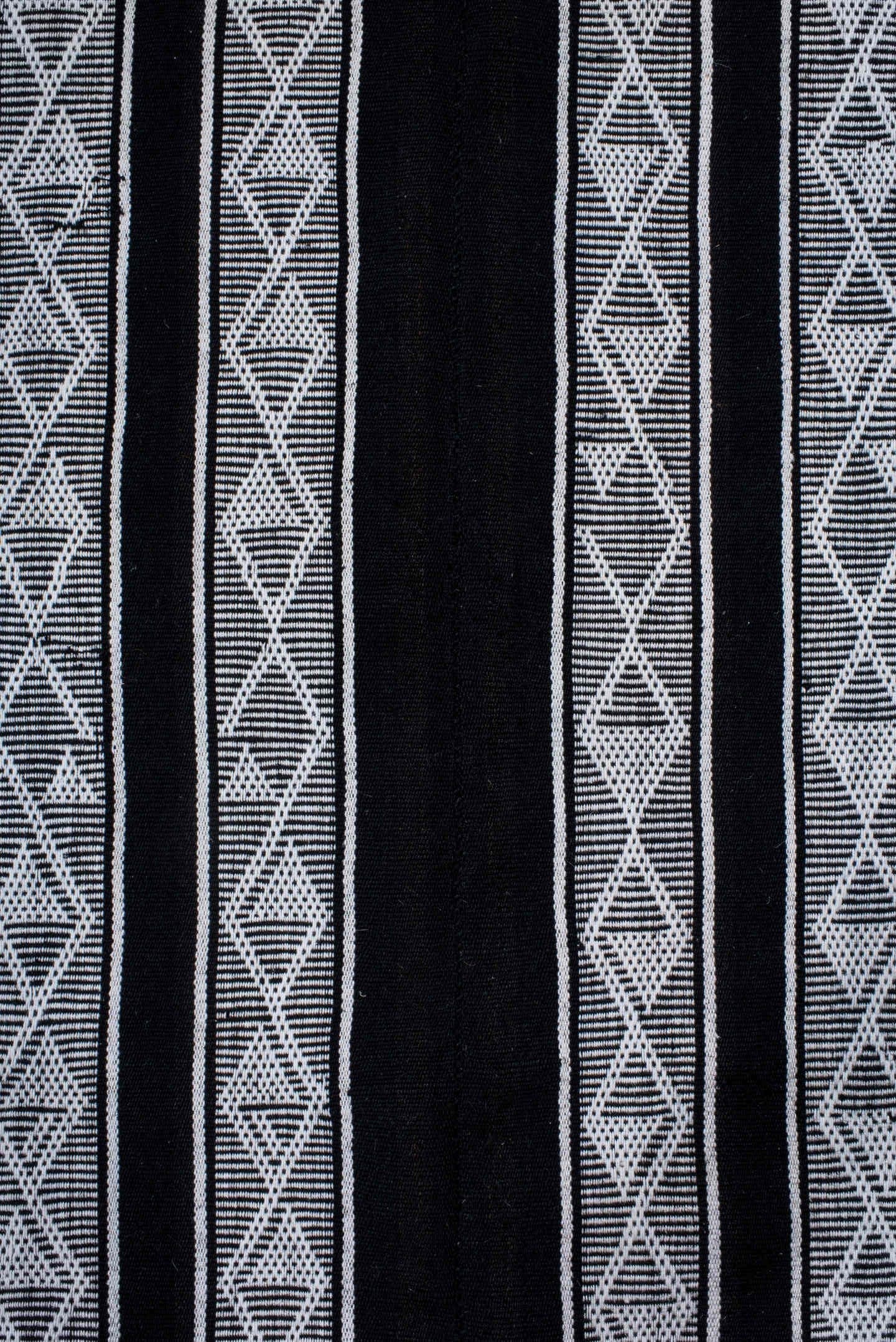 5' x 11' one-of-a-kind handmade antique Flatweave rug. Color palette: black, ivory, charcoal, gray