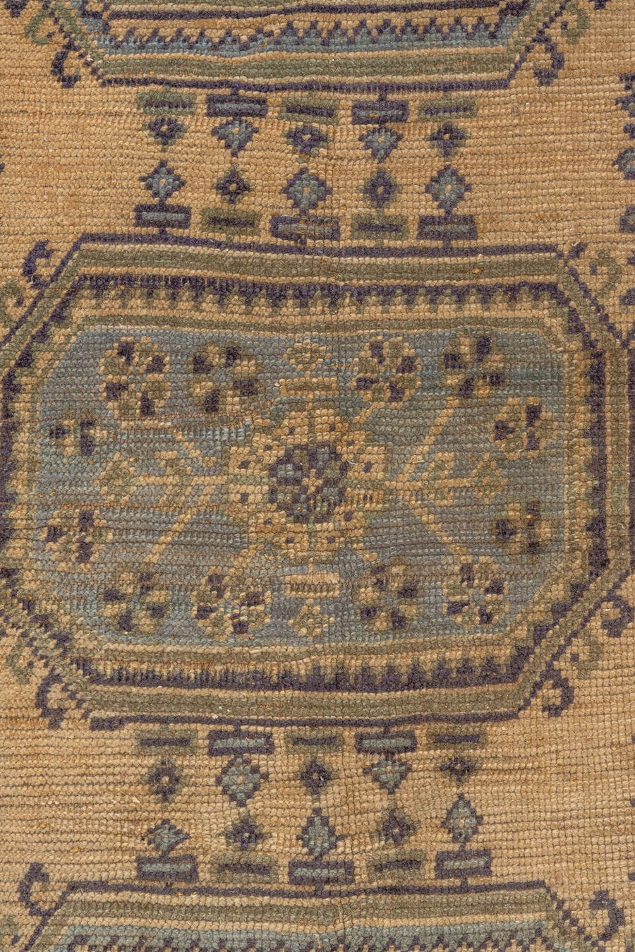 3' x 10' one-of-a-kind handmade vintage Oushak runner rug. Color palette: camel, taupe, brown, sage, slate, charcoal, olive