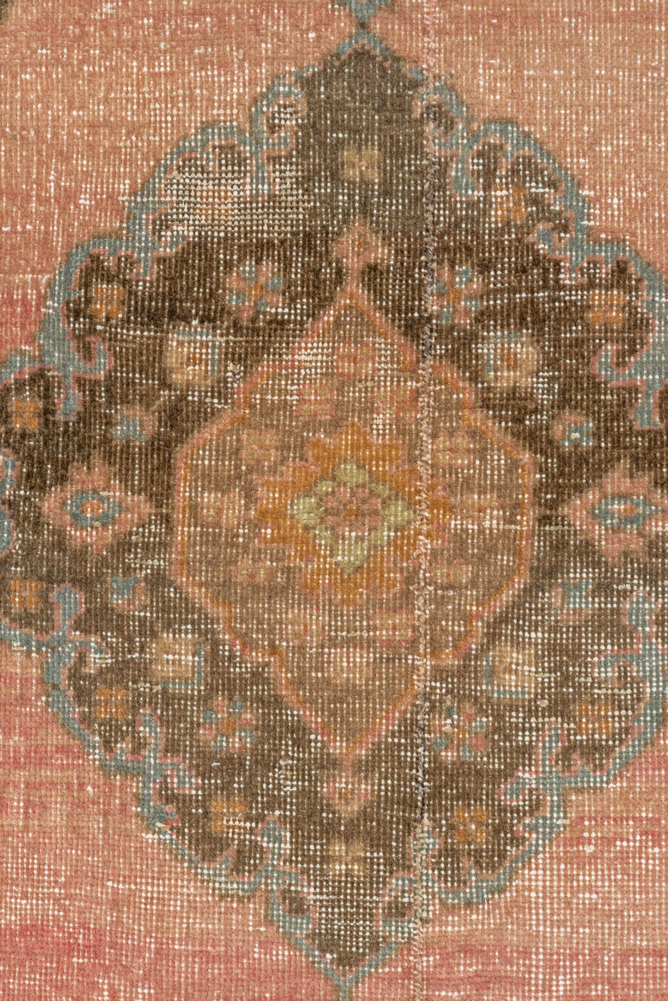 3' x 12' one-of-a-kind handmade vintage Oushak runner rug. Color palette: blush, taupe, brown, camel, slate, ivory, rust