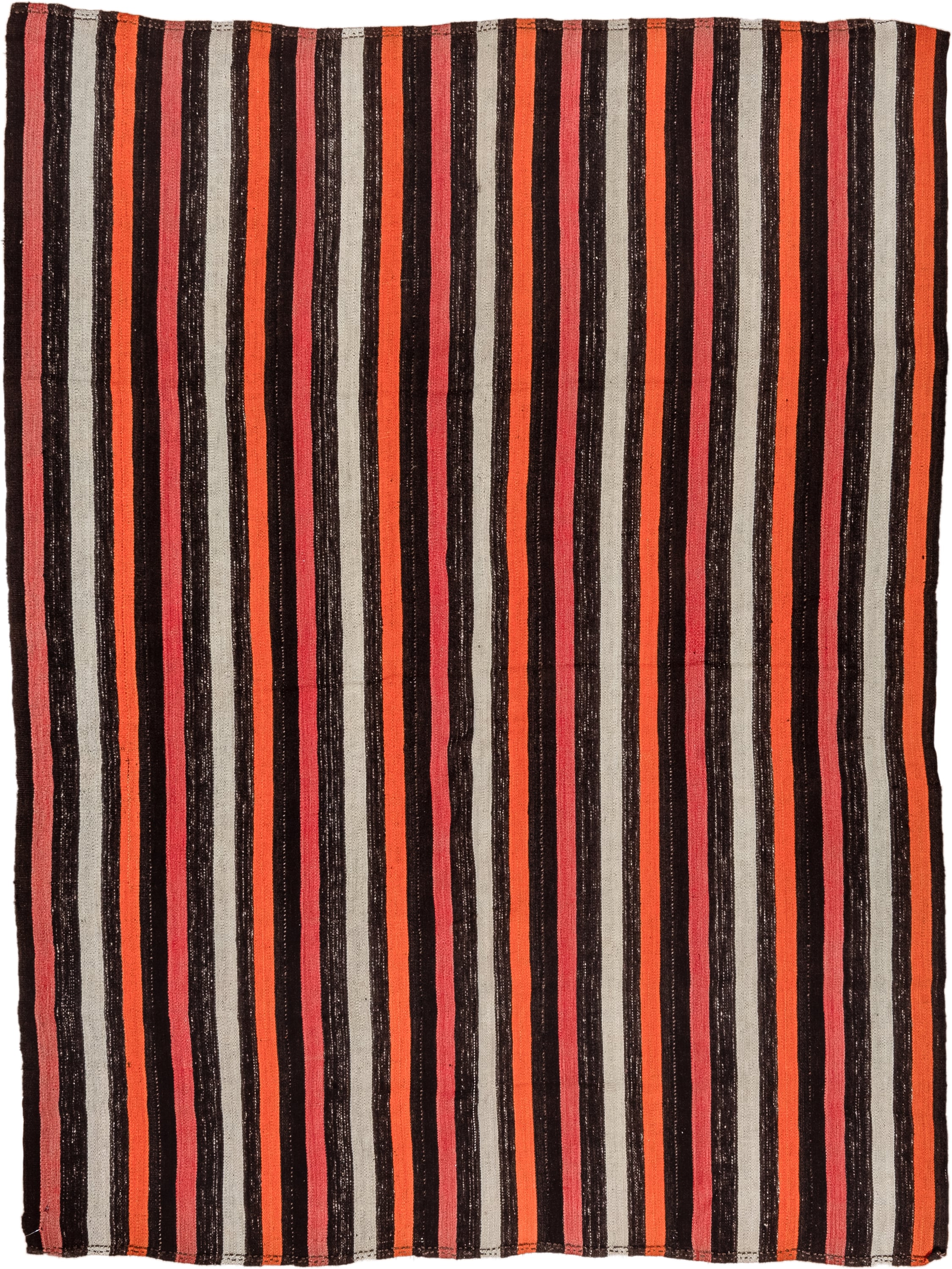 6' x 8' one-of-a-kind handmade vintage Kilim medium size rug. Color palette: charcoal, ivory, coral, orange, gray, black