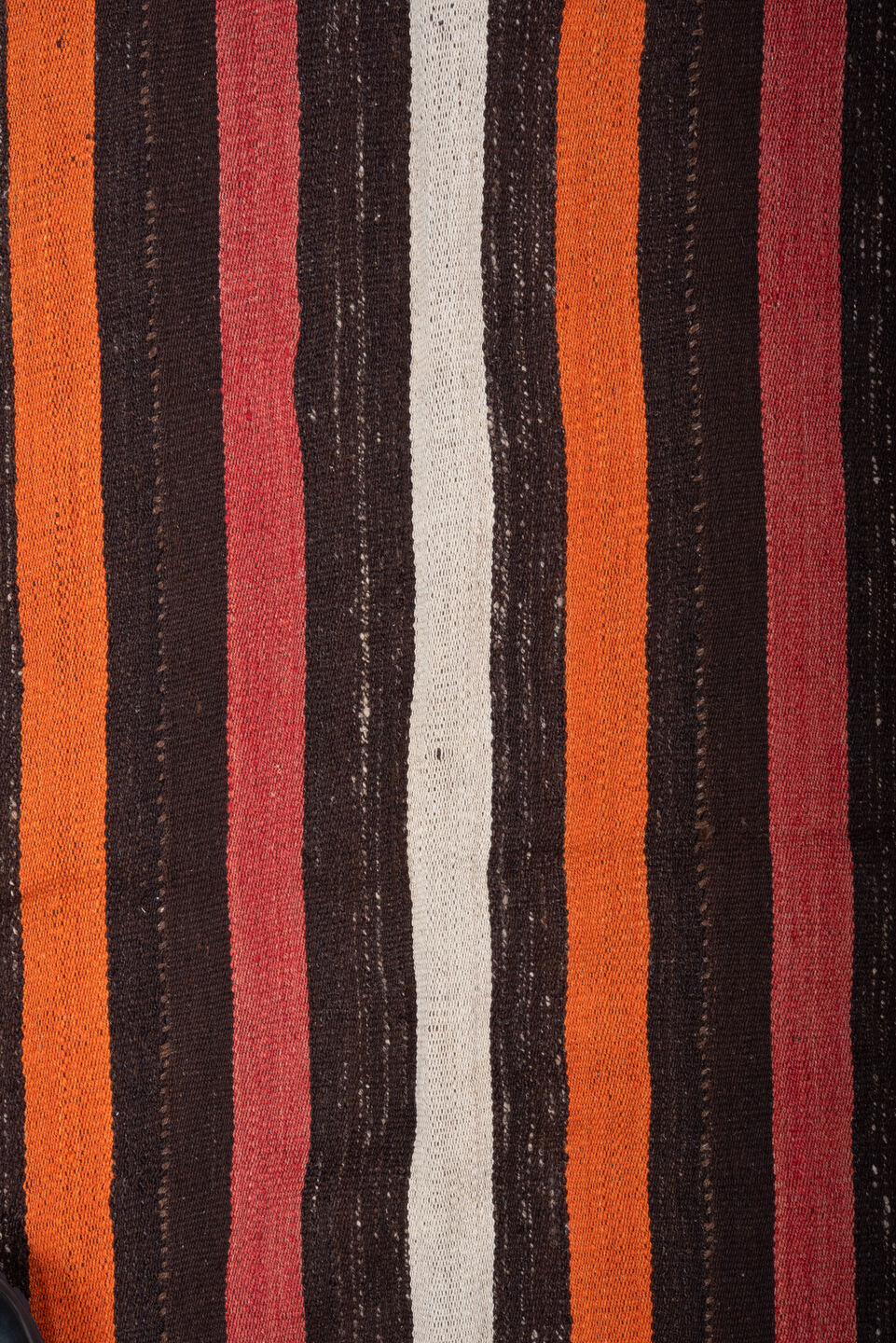 6' x 8' one-of-a-kind handmade vintage Kilim medium size rug. Color palette: charcoal, ivory, coral, orange, gray, black