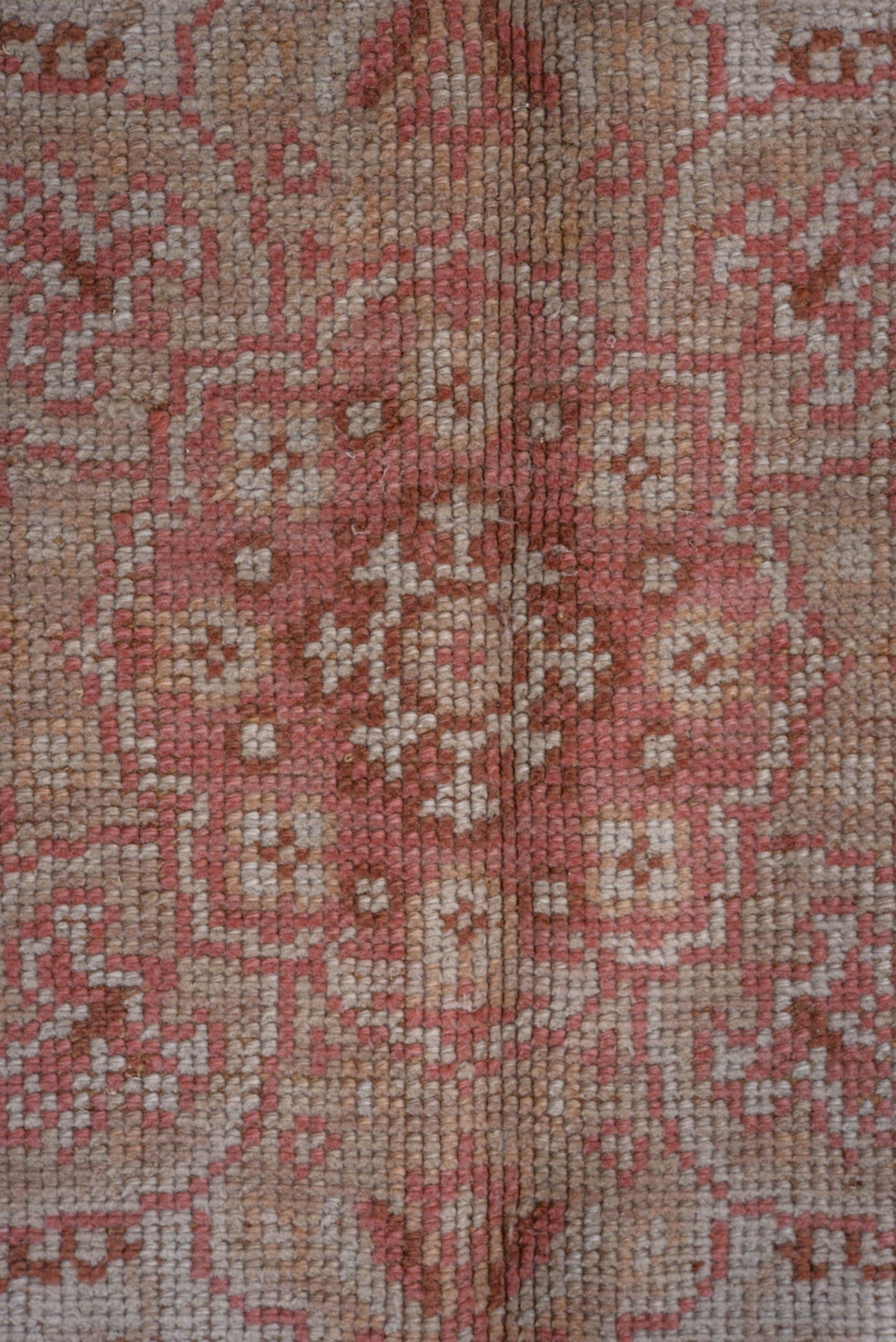6' x 9' one-of-a-kind handmade vintage Oushak medium size rug. Color palette: ivory, rose, rust, blush, taupe, camel, pink