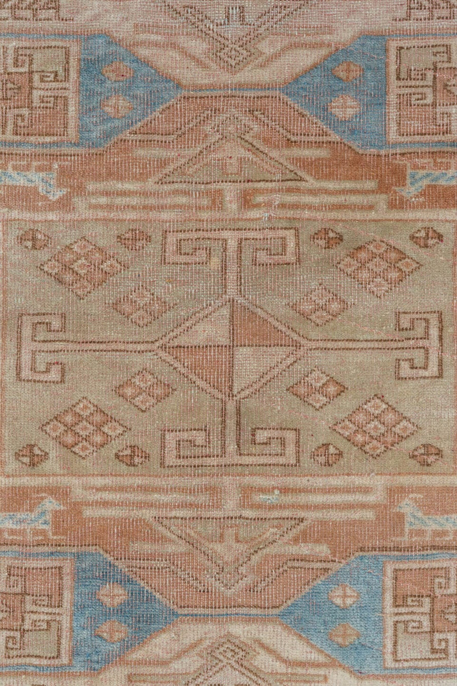 2' x 11' one-of-a-kind handmade antique Oushak runner rug. Color palette: ivory, blush, sky blue, taupe, camel, pink