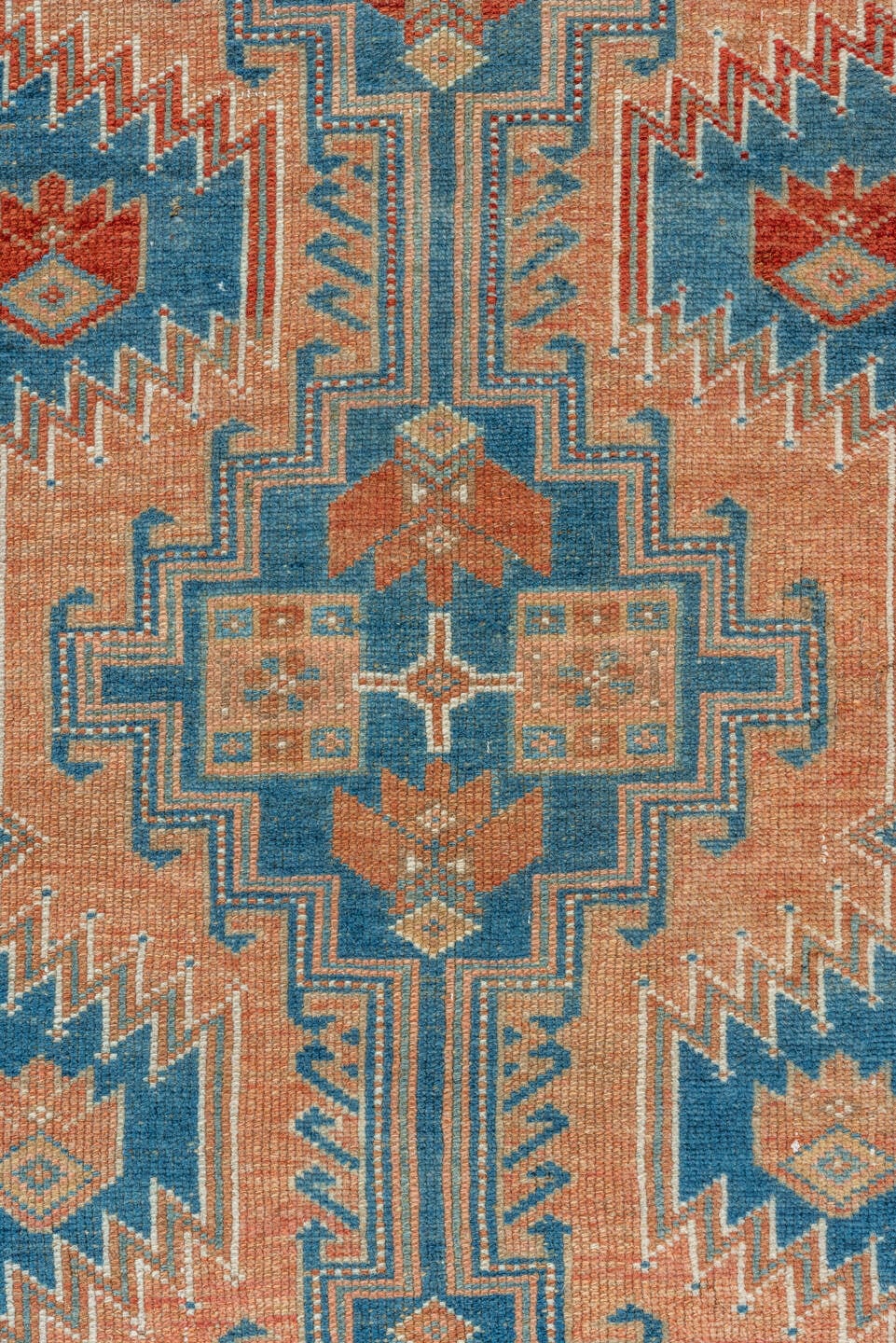 2' x 9' one-of-a-kind handmade vintage NW Persian runner rug. Color palette: salmon, ivory, teal, rust, camel, sky_blue