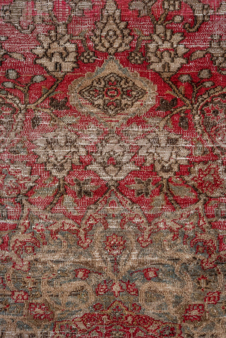 10' x 15' one-of-a-kind handmade antique Khorassan oversize rug. Color palette: rose, ivory, brown, dusty pink, taupe