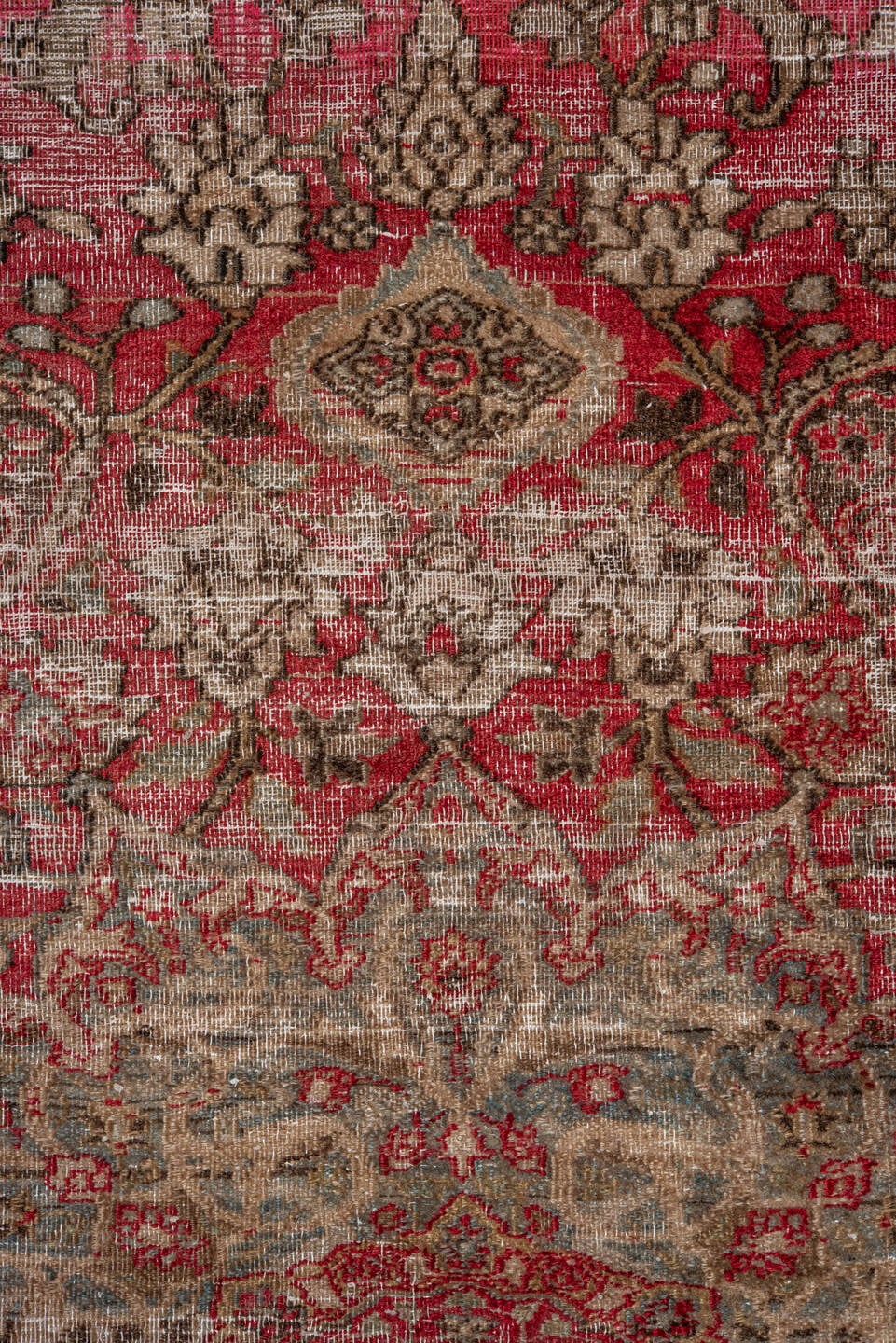 10' x 15' one-of-a-kind handmade antique Khorassan oversize rug. Color palette: rose, ivory, brown, dusty pink, taupe