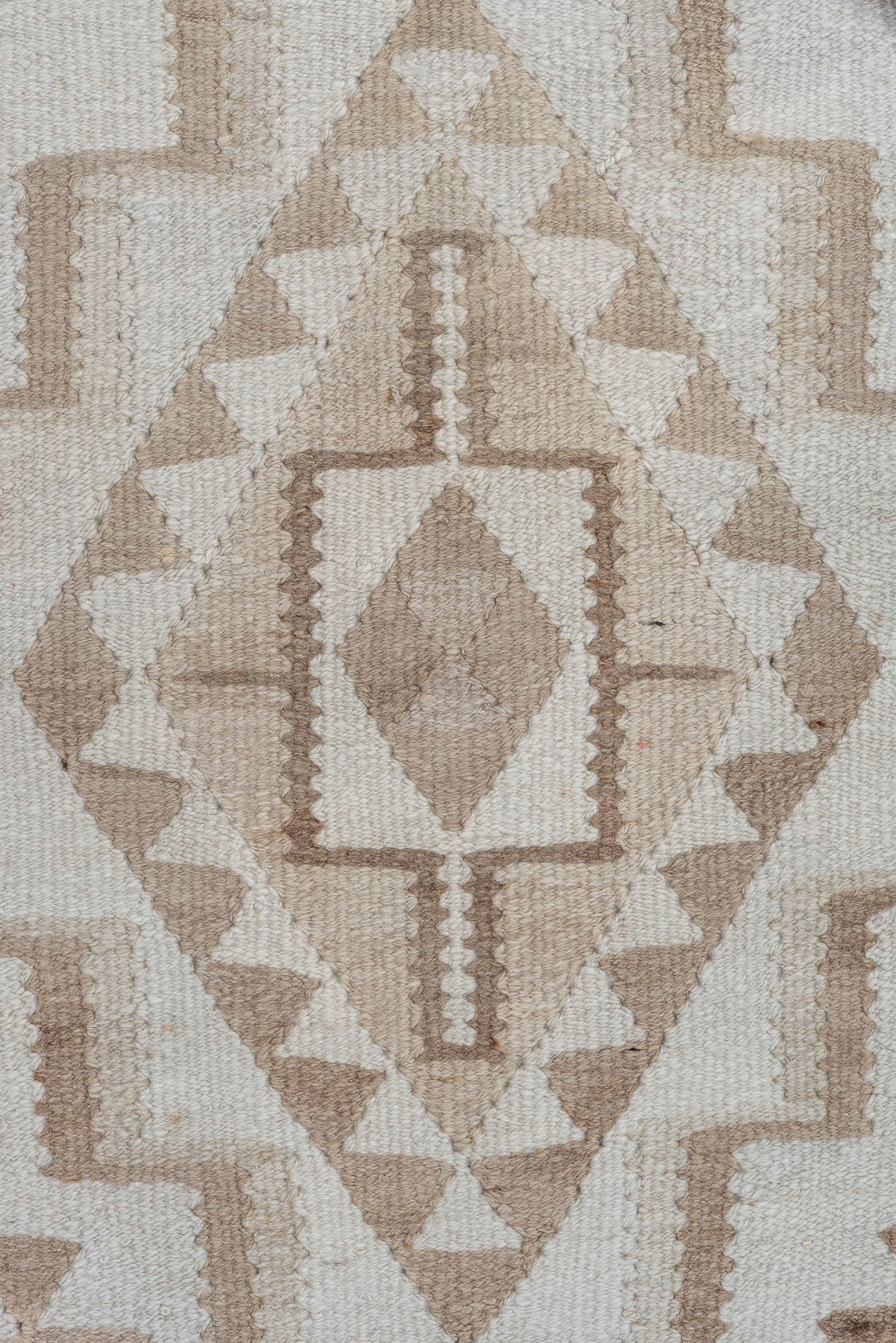 2' x 8' one-of-a-kind handmade antique Kilim runner rug. Color palette: ivory, taupe, camel, beige, gray