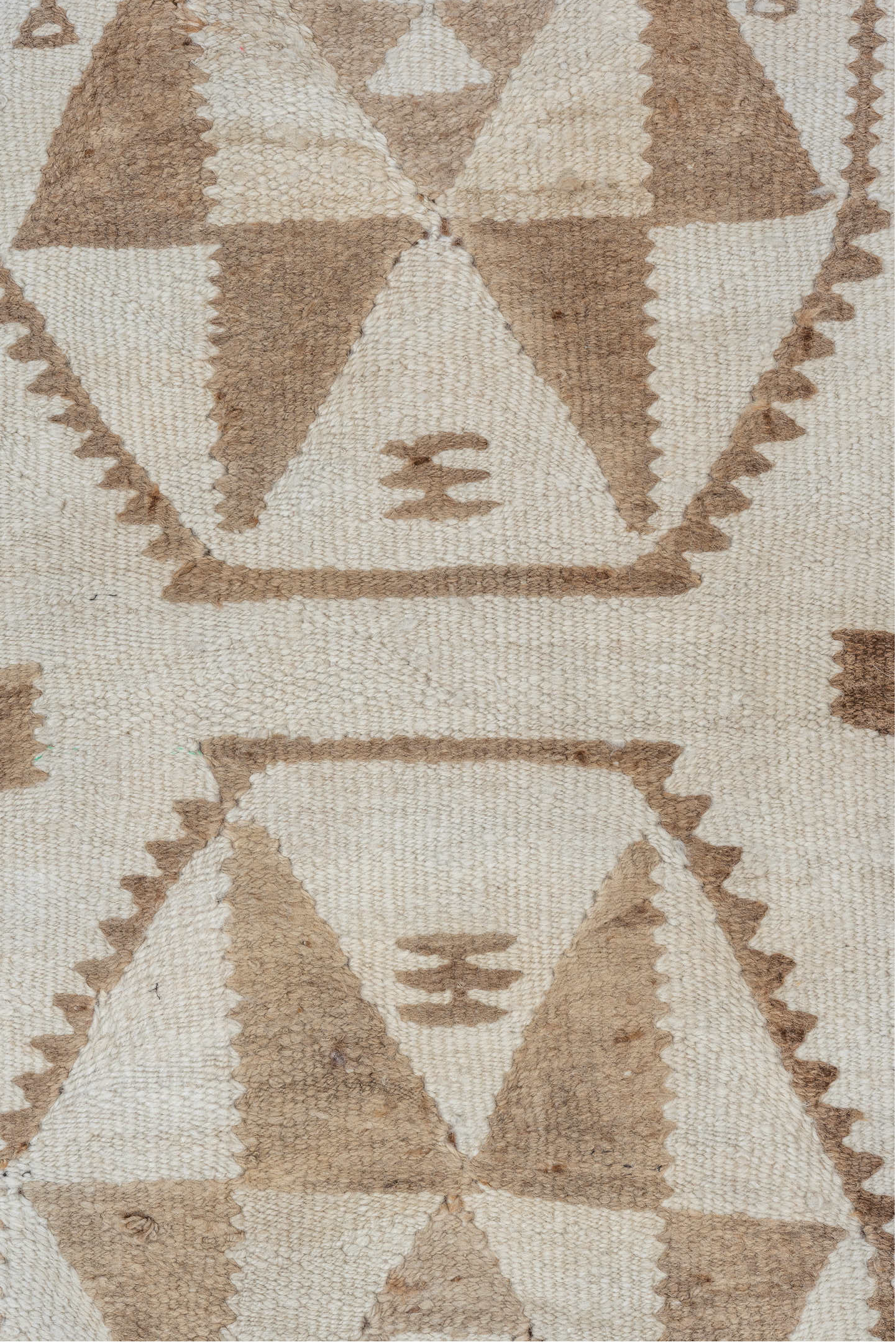 2' x 9' one-of-a-kind handmade antique Kilim runner rug. Color palette: ivory, taupe, brown, camel, beige, gray