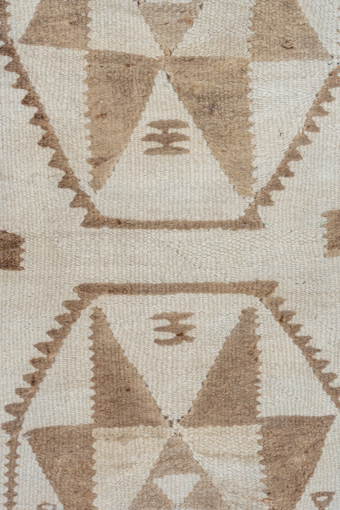 2' x 9' one-of-a-kind handmade antique Kilim runner rug. Color palette: ivory, taupe, brown, camel, beige, gray