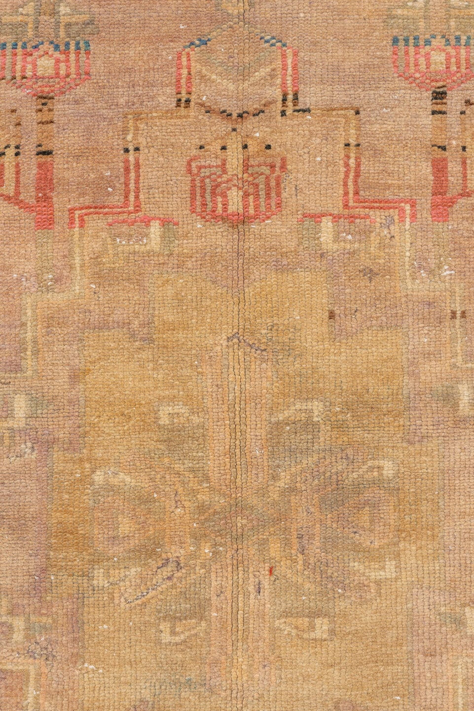 3' x 7' one-of-a-kind handmade vintage Oushak runner rug. Color palette: beige, camel, taupe, ivory, faded blue, rose, tan
