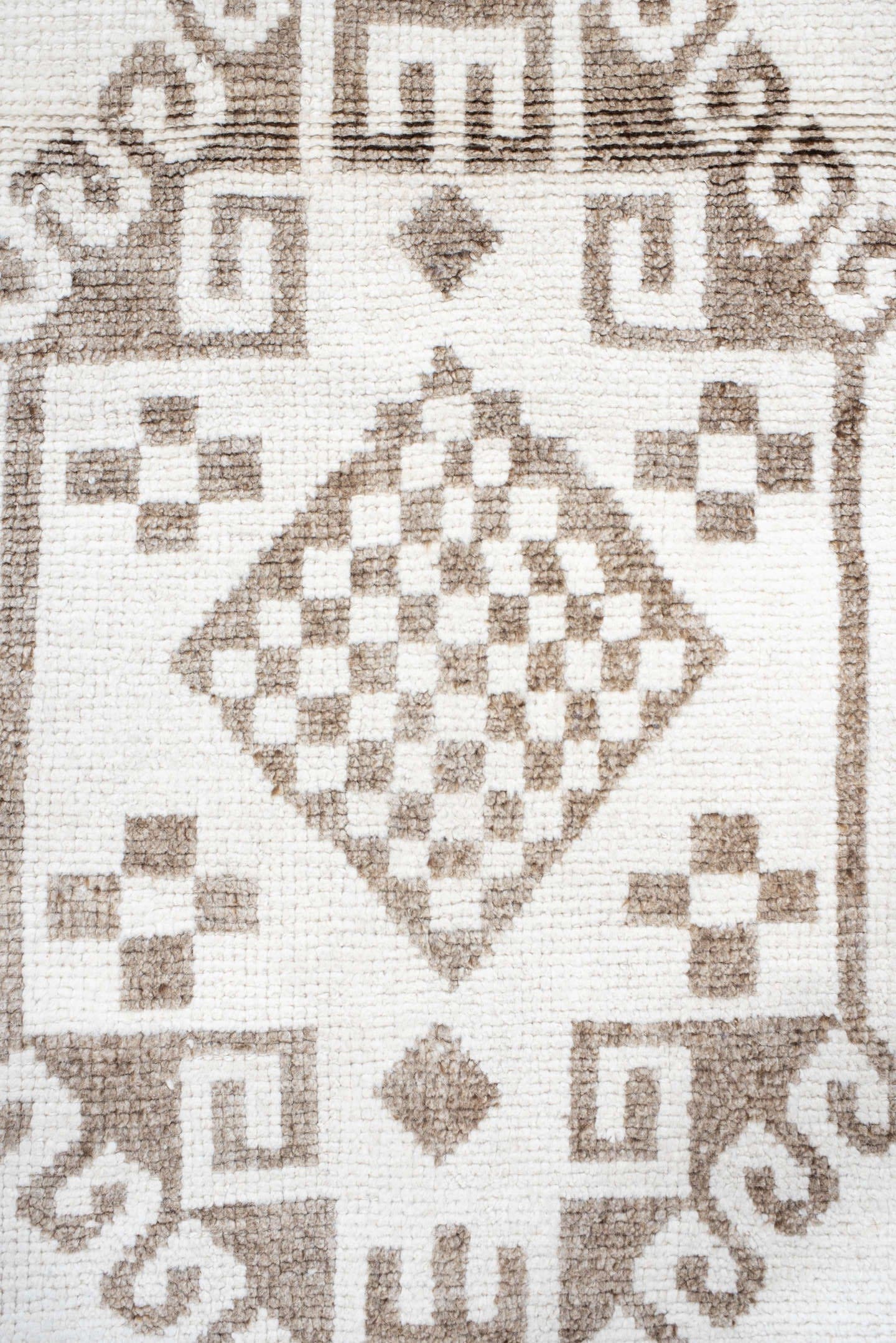 3' x 11' one-of-a-kind handmade vintage Kars runner rug. Color palette: ivory, taupe, beige, camel, gray