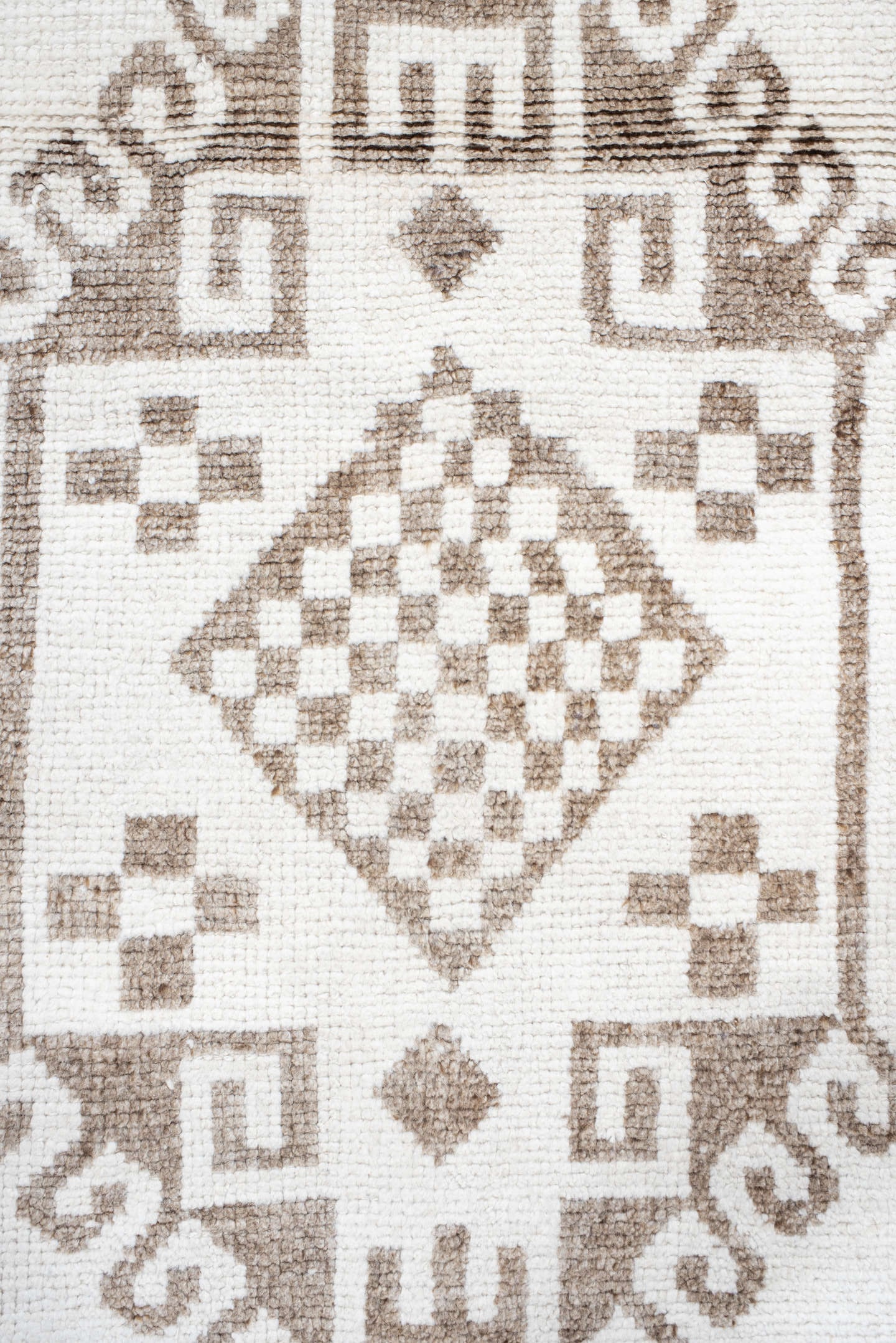 3' x 11' one-of-a-kind handmade vintage Kars runner rug. Color palette: ivory, taupe, beige, camel, gray