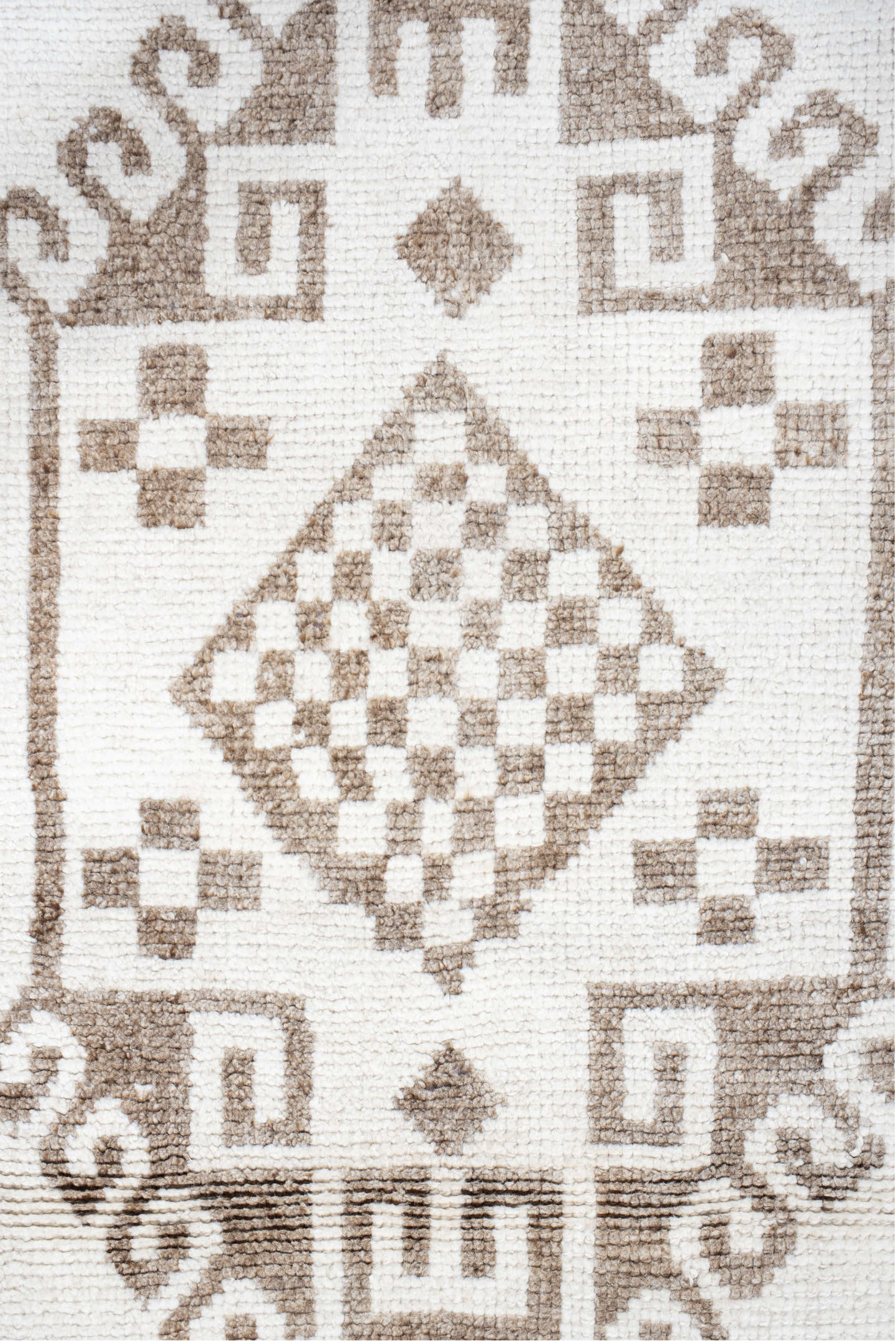 3' x 11' one-of-a-kind handmade vintage Kars runner rug. Color palette: ivory, taupe, beige, camel, gray