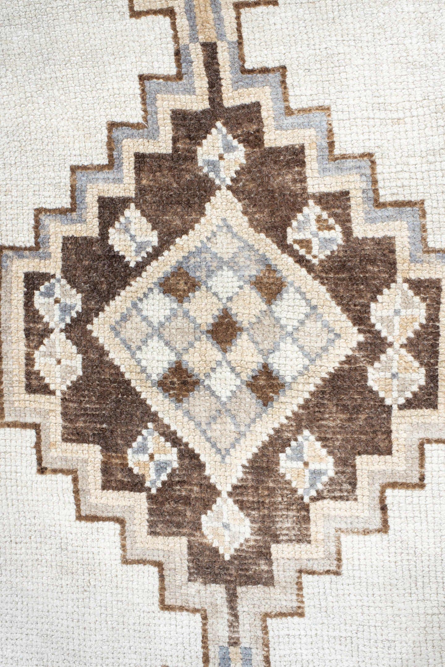3' x 13' one-of-a-kind handmade vintage Kars runner rug. Color palette: ivory, taupe, brown, camel, pale blue, beige, gray