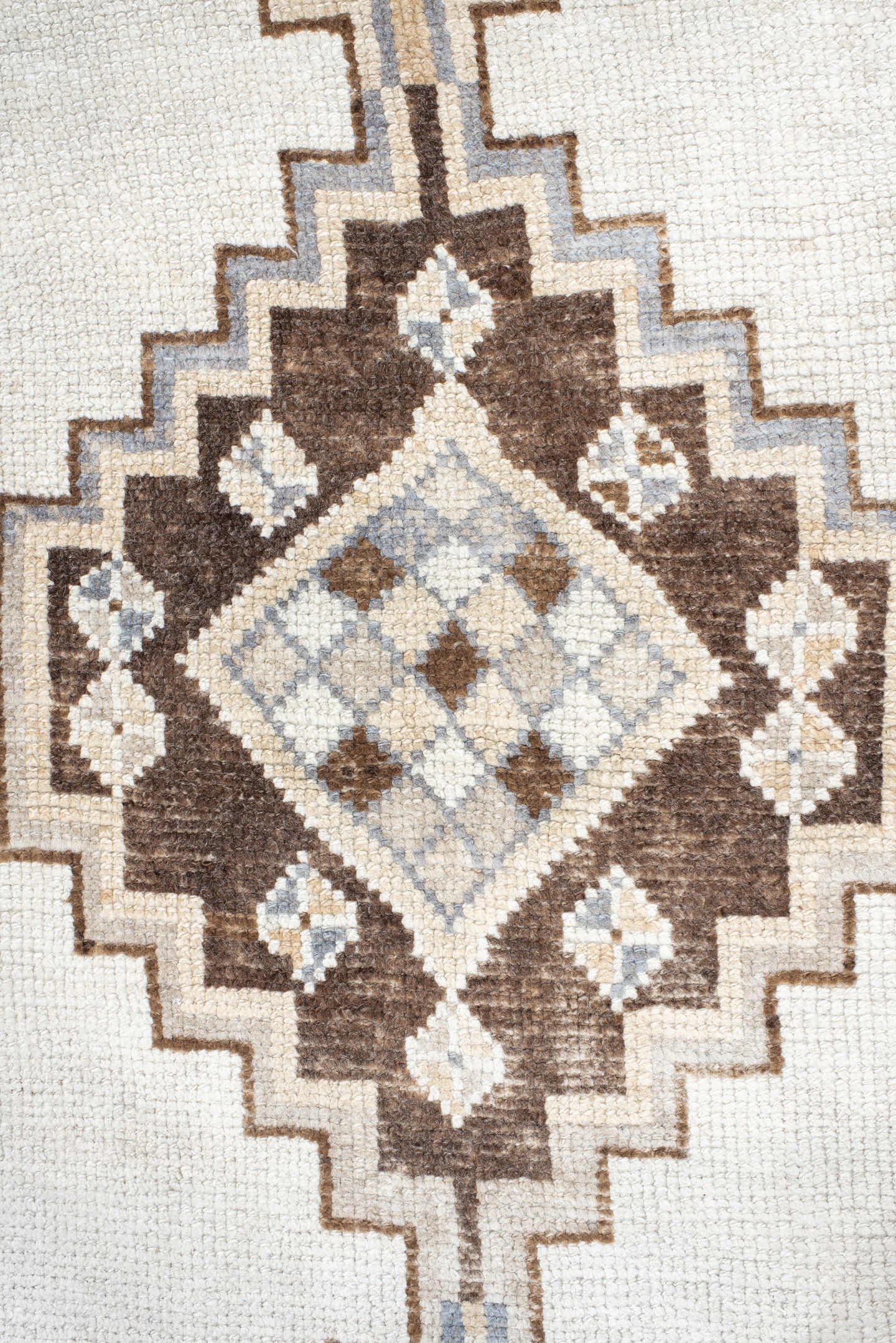 3' x 13' one-of-a-kind handmade vintage Kars runner rug. Color palette: ivory, taupe, brown, camel, pale blue, beige, gray