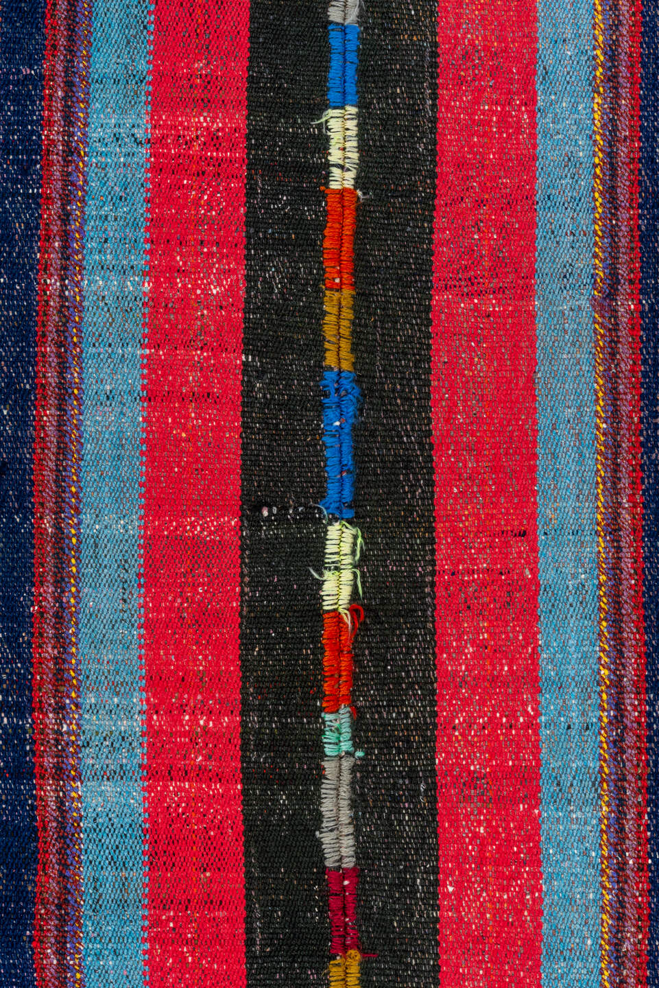 6' x 8' one-of-a-kind handmade vintage Kilim medium size rug. Color palette: crimson, charcoal, sky_blue, navy, rose, slate