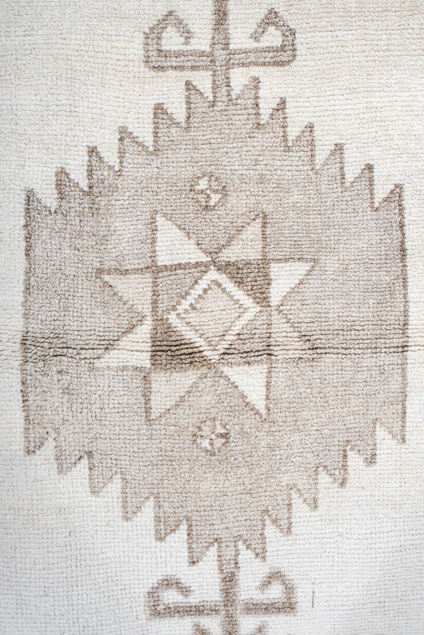 4' x 11' one-of-a-kind handmade vintage Kars runner rug. Color palette: ivory, taupe, beige, camel, gray