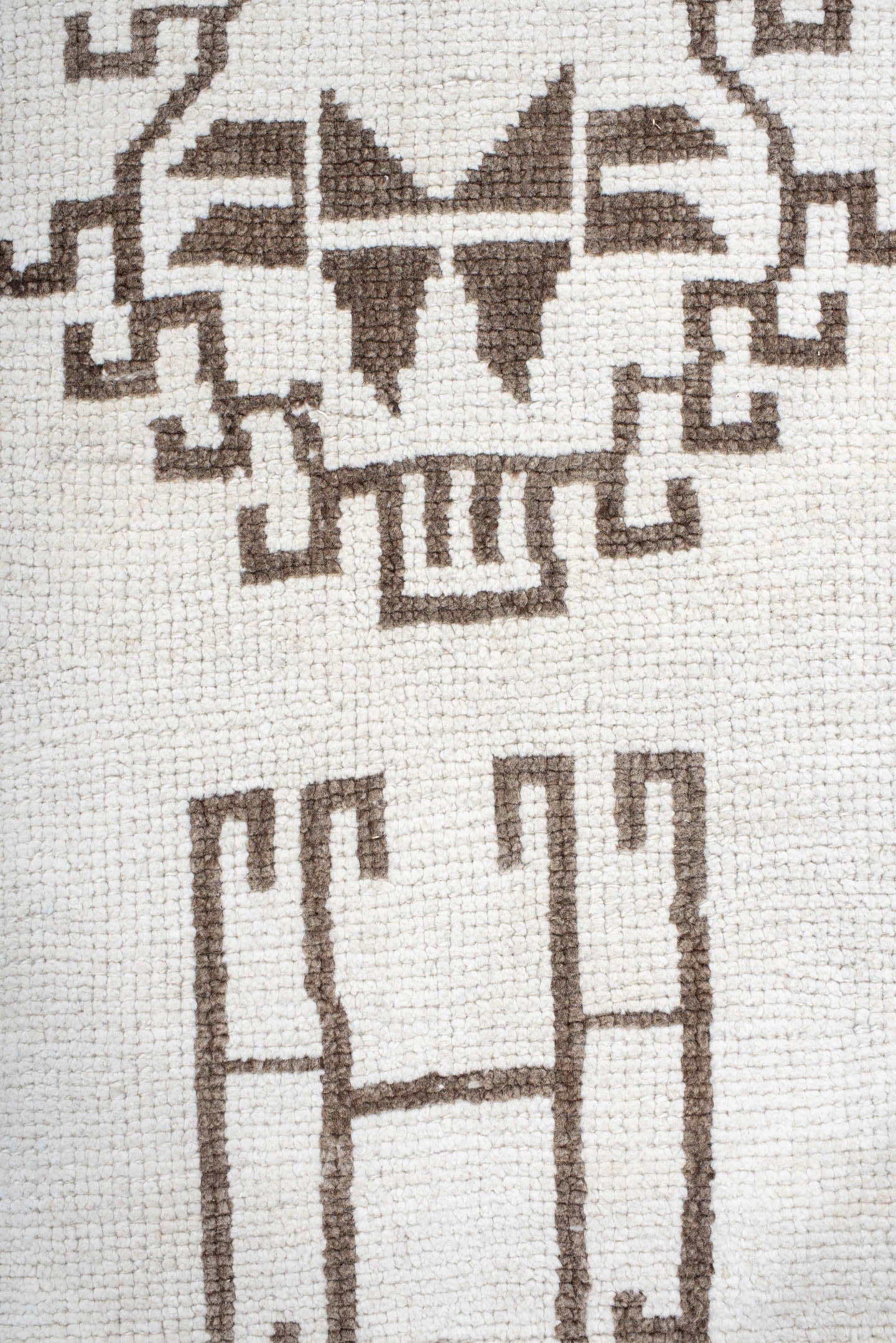3' x 12' one-of-a-kind handmade vintage Kars runner rug. Color palette: ivory, taupe, brown, beige, gray