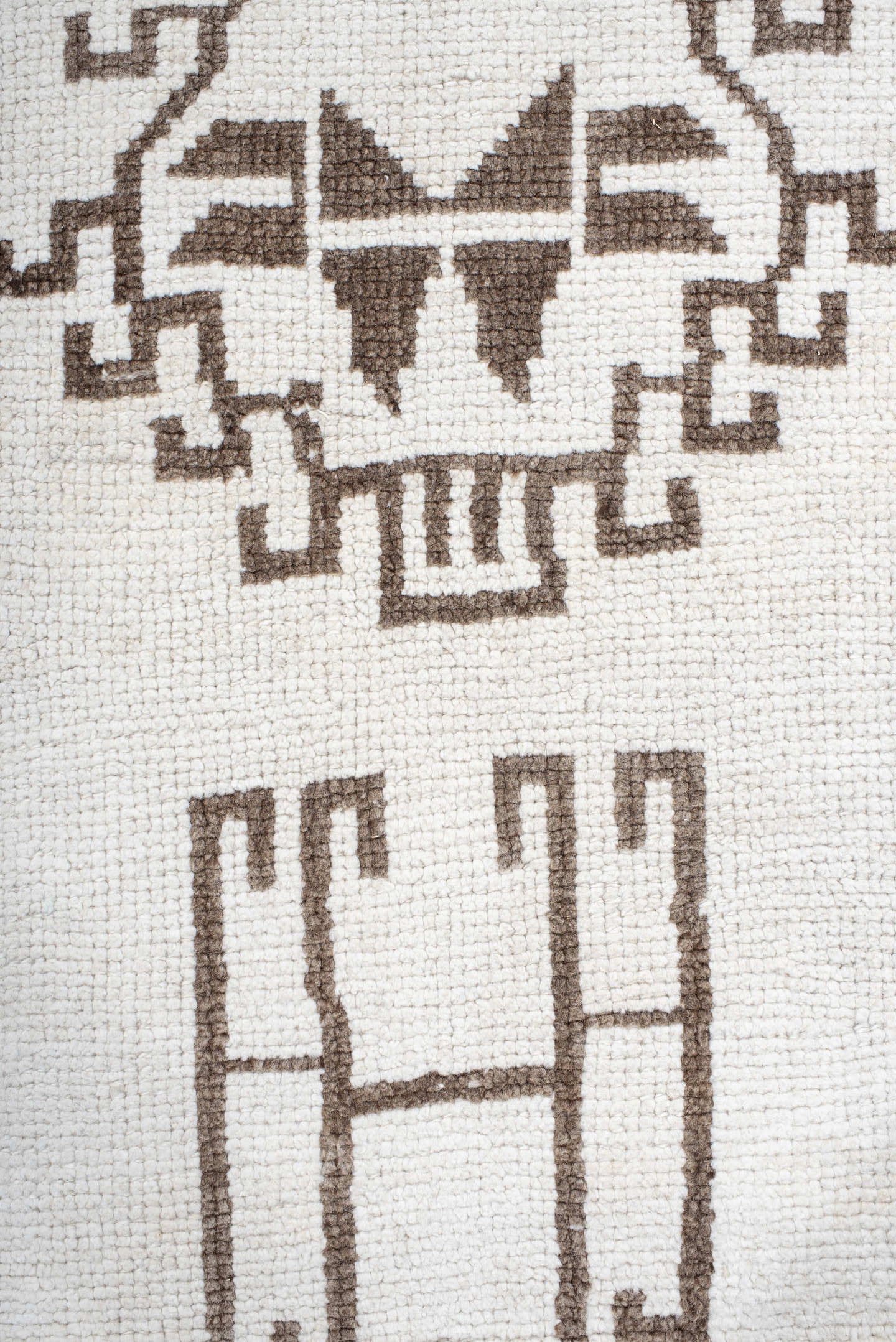 3' x 12' one-of-a-kind handmade vintage Kars runner rug. Color palette: ivory, taupe, brown, beige, gray