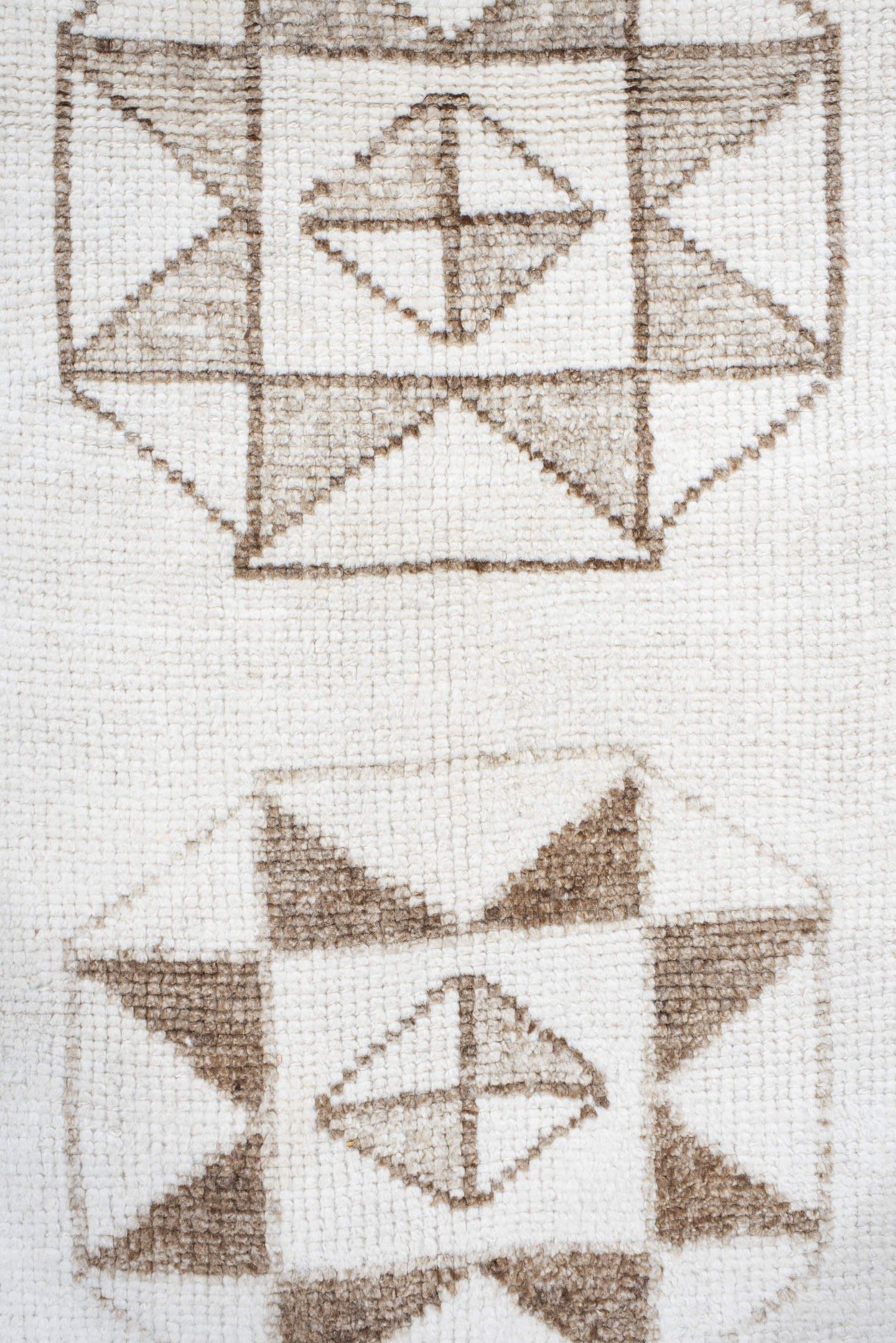 3' x 10' one-of-a-kind handmade vintage Kars runner rug. Color palette: ivory, taupe, beige, camel, gray