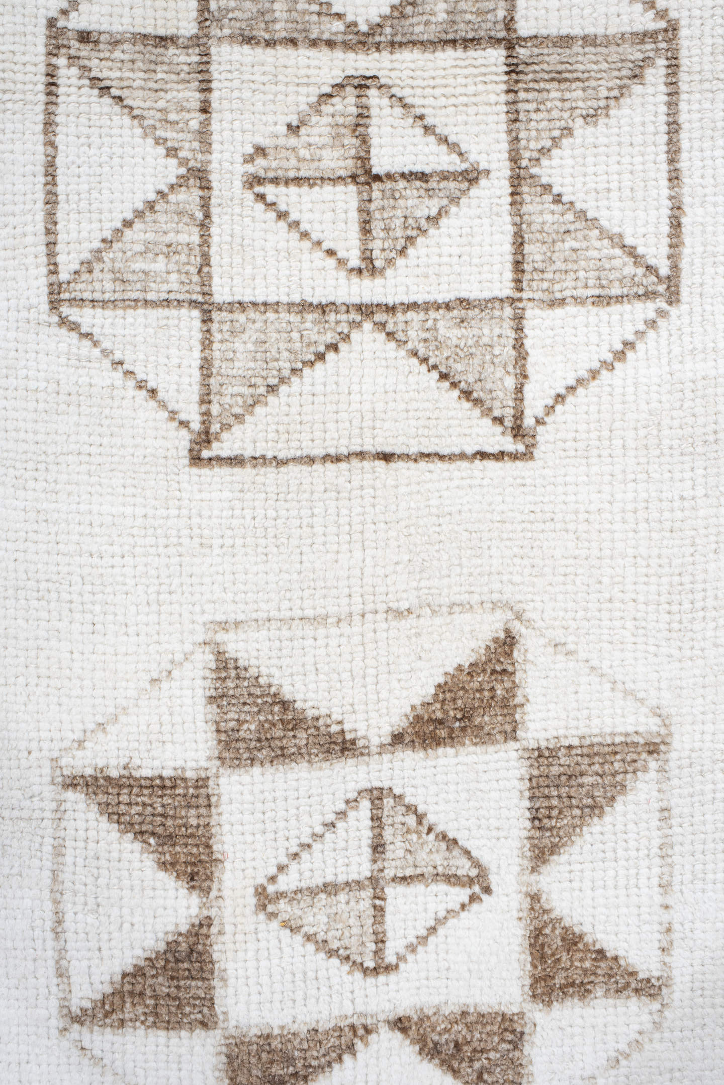 3' x 10' one-of-a-kind handmade vintage Kars runner rug. Color palette: ivory, taupe, beige, camel, gray