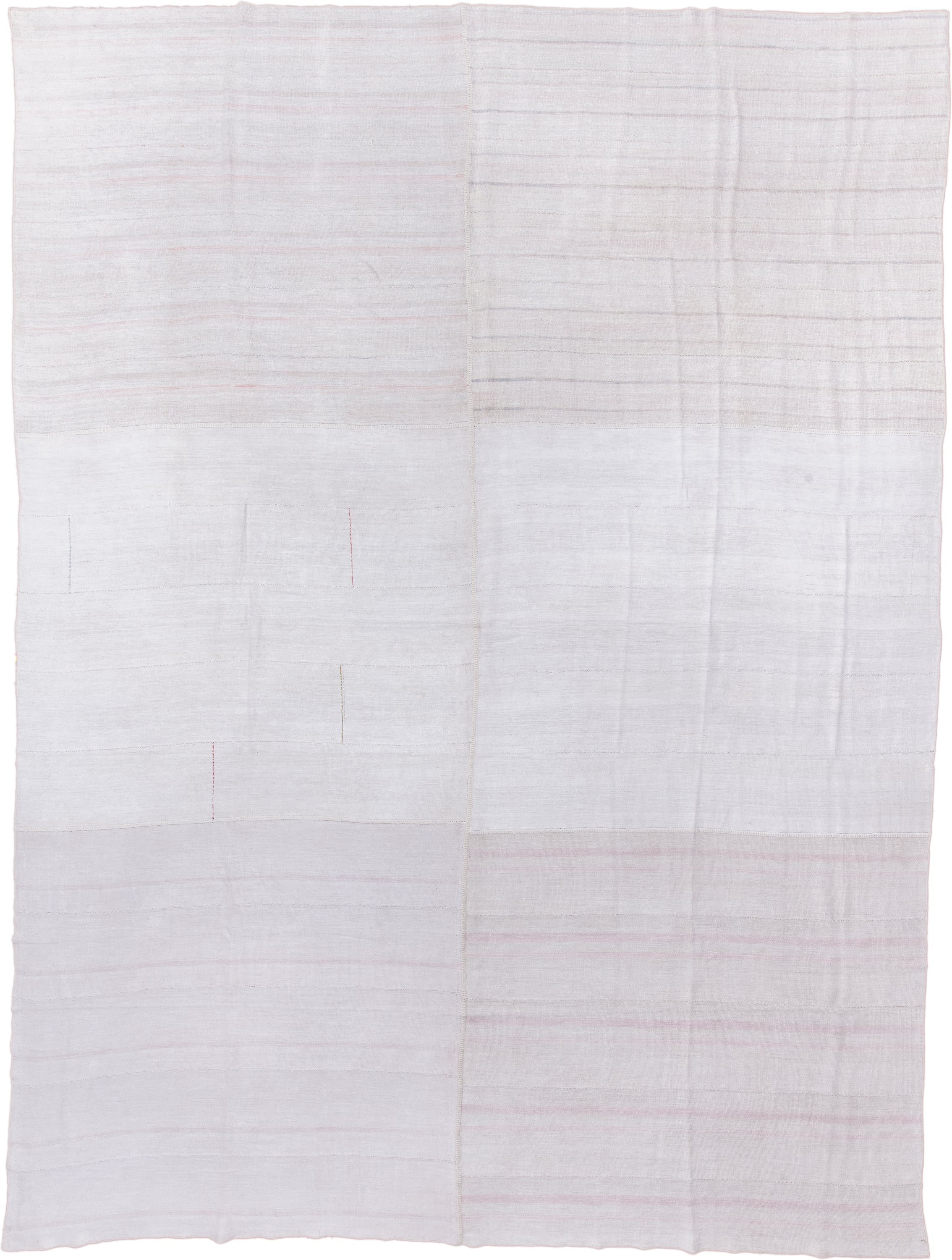10' x 16' one-of-a-kind handmade antique Flatweave rug. Color palette: ivory, blush, lavender, cream, pale rose, pink