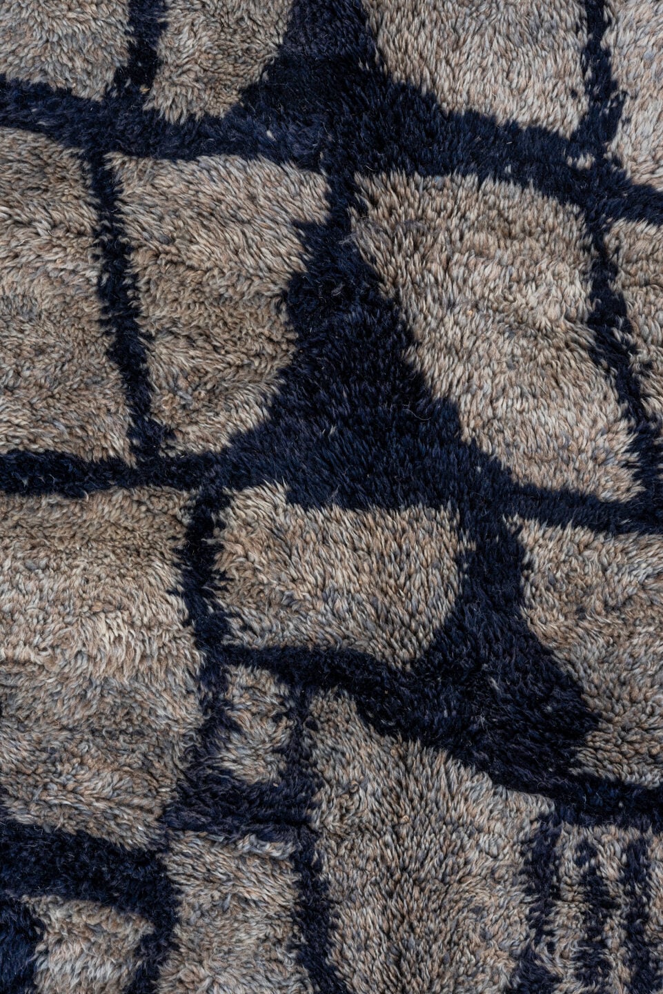13' x 20' one-of-a-kind handmade vintage Moroccan oversize rug. Color palette: ivory, charcoal, slate, taupe, gray, black