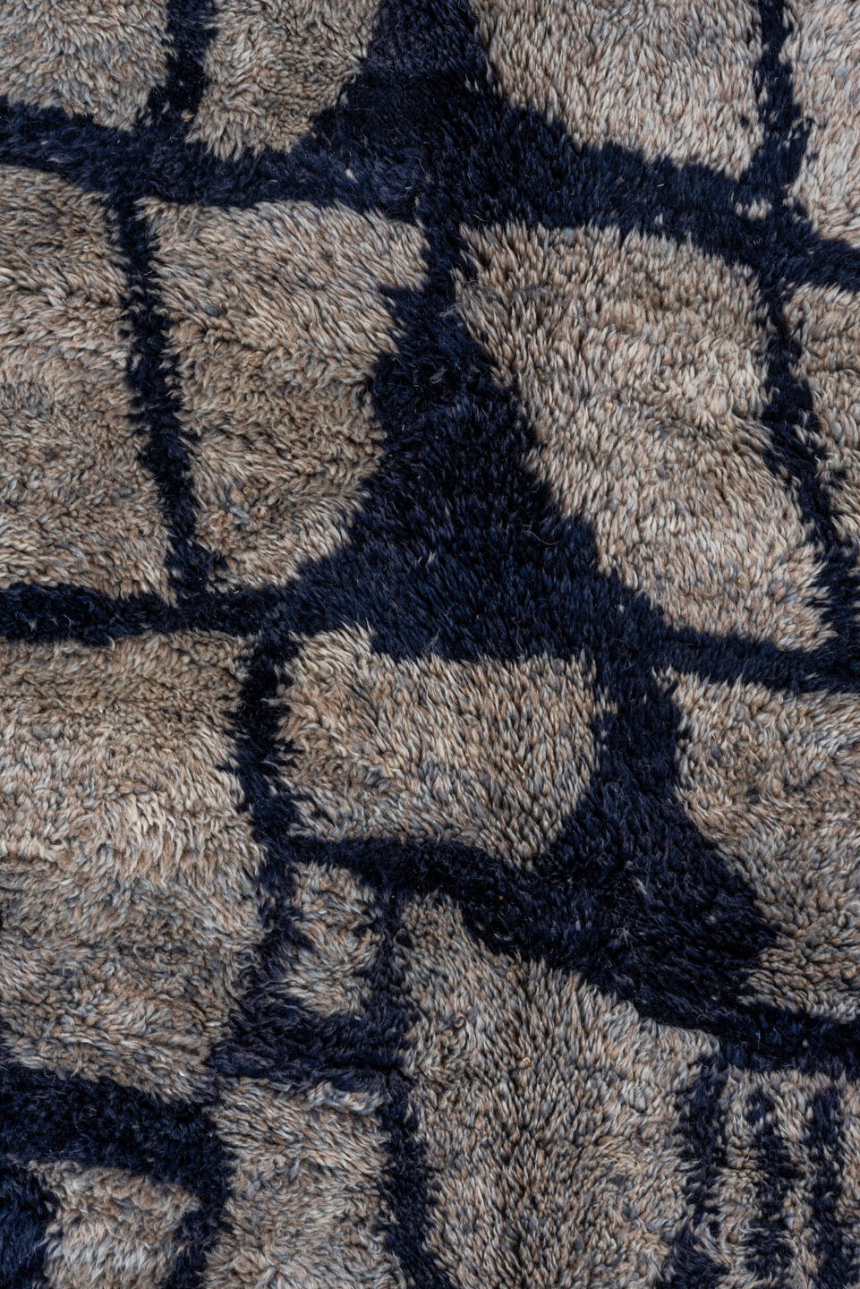 13' x 20' one-of-a-kind handmade vintage Moroccan oversize rug. Color palette: black, blue, dark gray, dim gray, gray