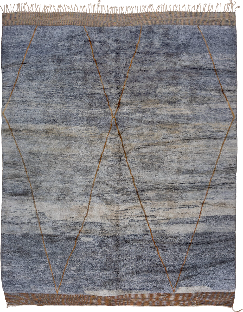 10' x 13' one-of-a-kind handmade vintage Moroccan large size rug. Color palette: black, blue, brown, charcoal, dark gray