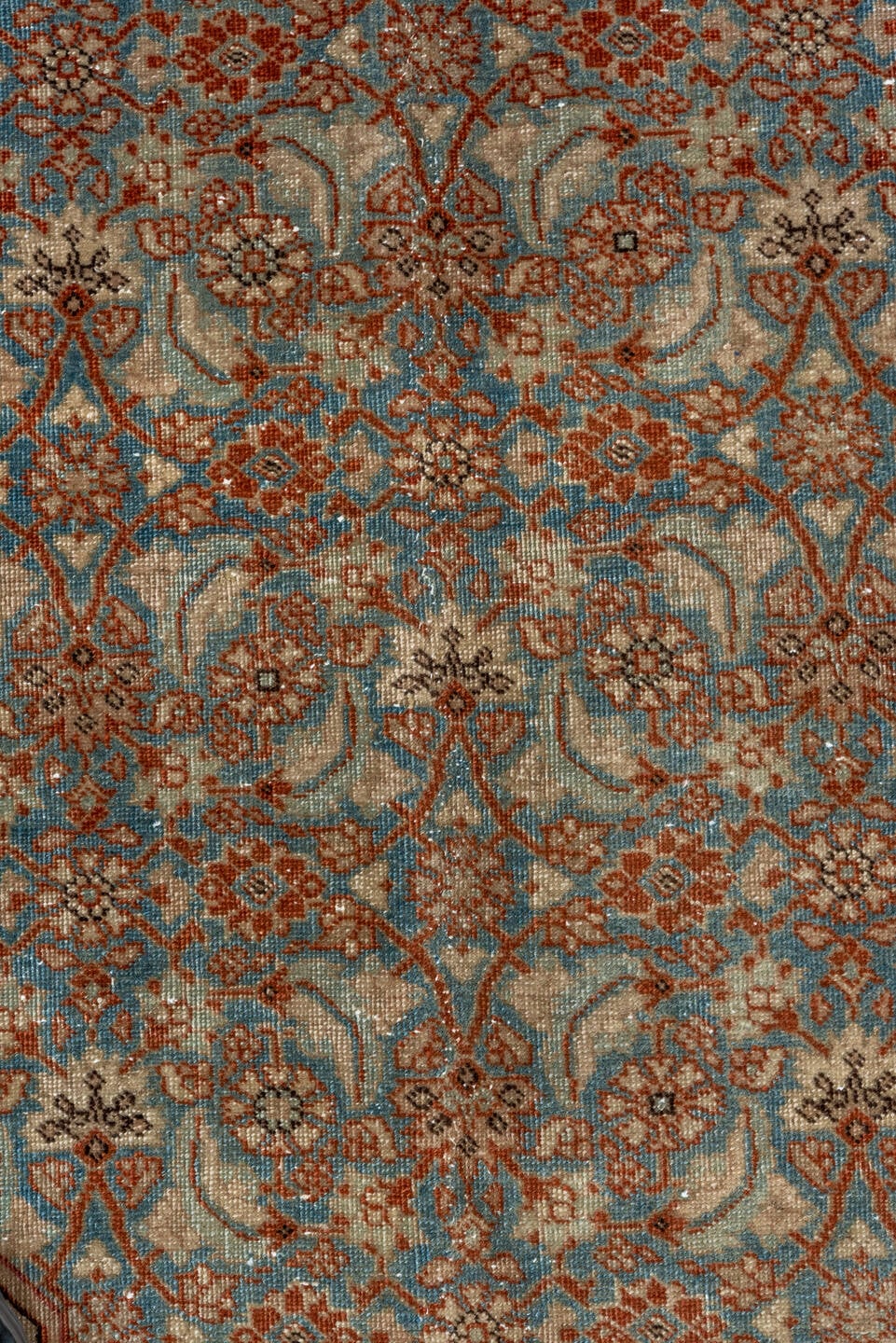 8' x 12' one-of-a-kind handmade antique Tabriz large size rug. Color palette: taupe, ivory, soft blue, rust, rose, brown
