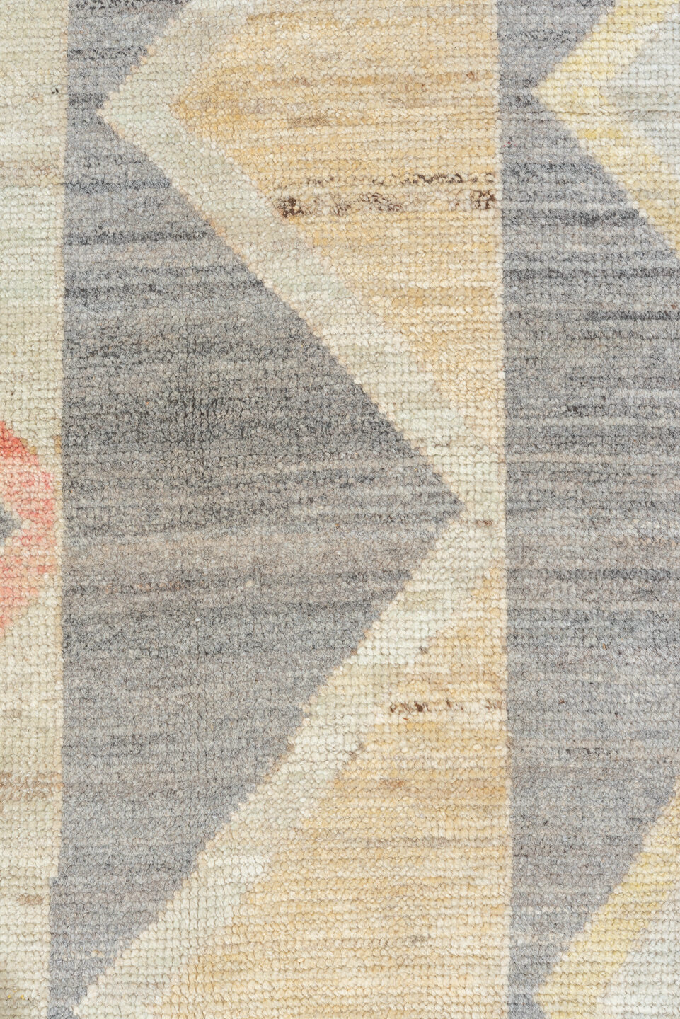 10' x 13' one-of-a-kind handmade vintage Tulu large size rug. Color palette: gray, ivory, blush, pale gold, light blue