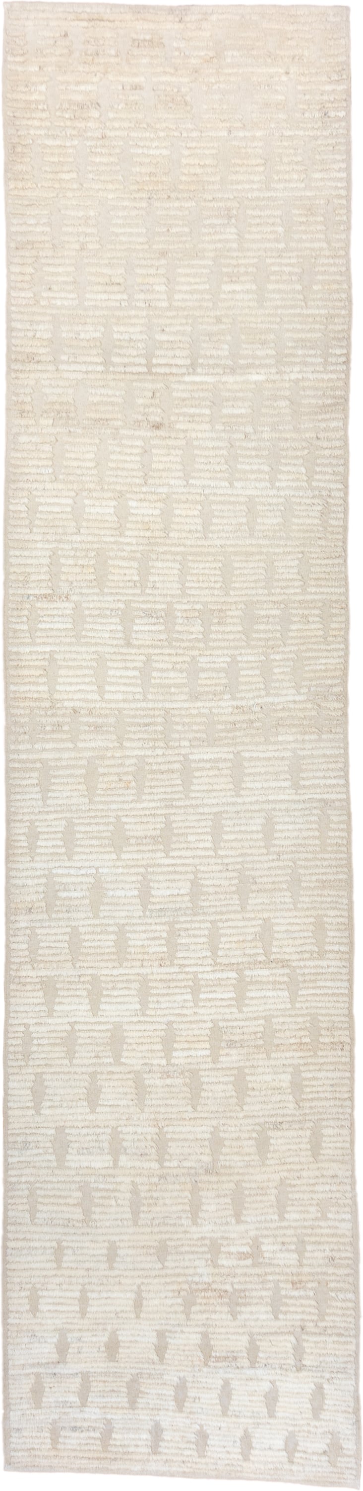3' x 14' one-of-a-kind handmade vintage Tulu runner rug. Color palette: ivory, cream, beige, taupe, gray
