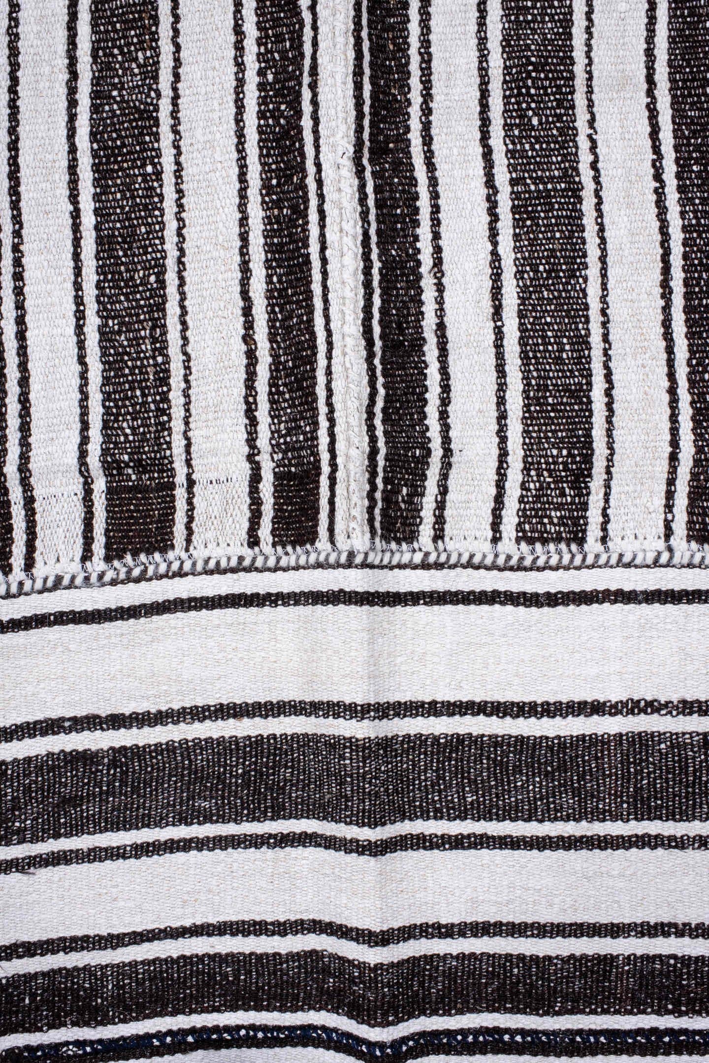15' x 21' one-of-a-kind handmade antique Flatweave oversize rug. Color palette: ivory, charcoal, black, gray