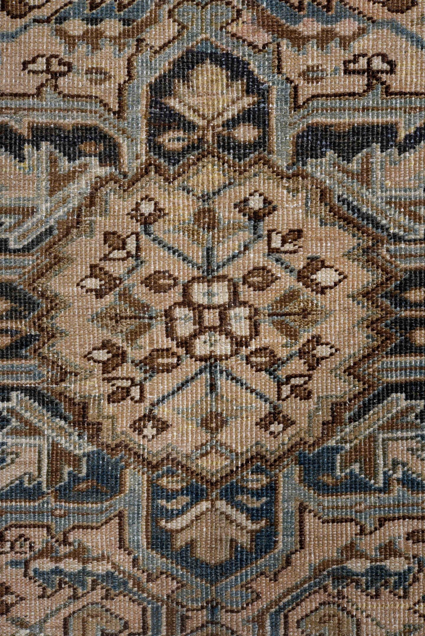 4' x 6' one-of-a-kind handmade vintage Heriz rug. Color palette: ivory, slate, taupe, sky blue, charcoal, brown, gray, beige