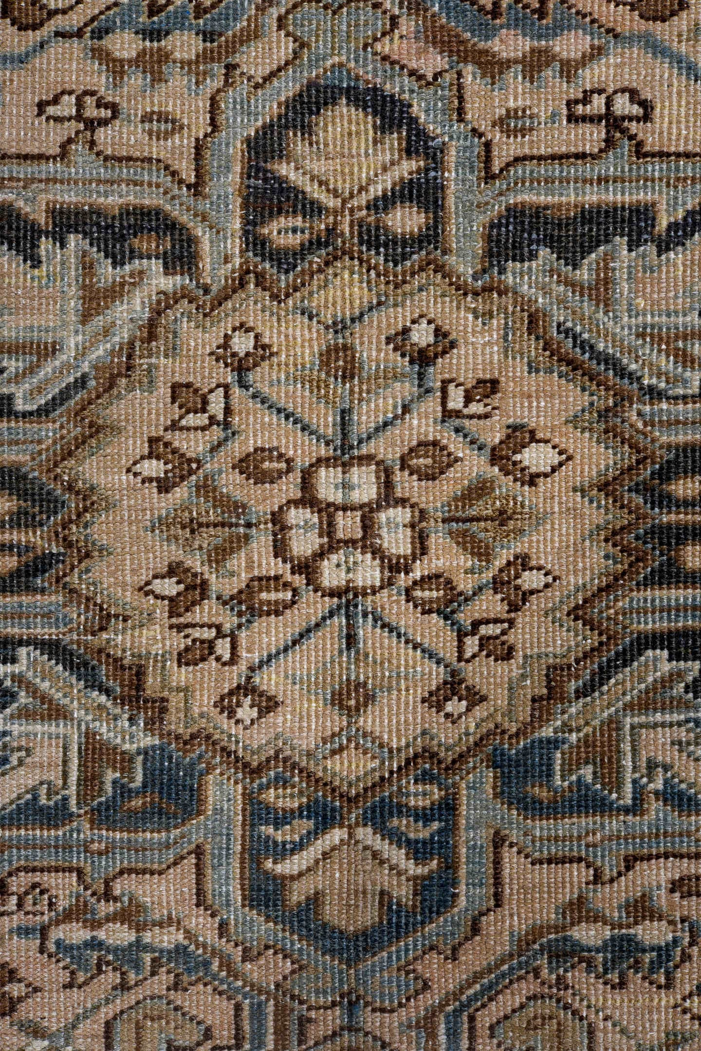 4' x 6' one-of-a-kind handmade vintage Heriz rug. Color palette: ivory, slate, taupe, sky blue, charcoal, brown, gray, beige