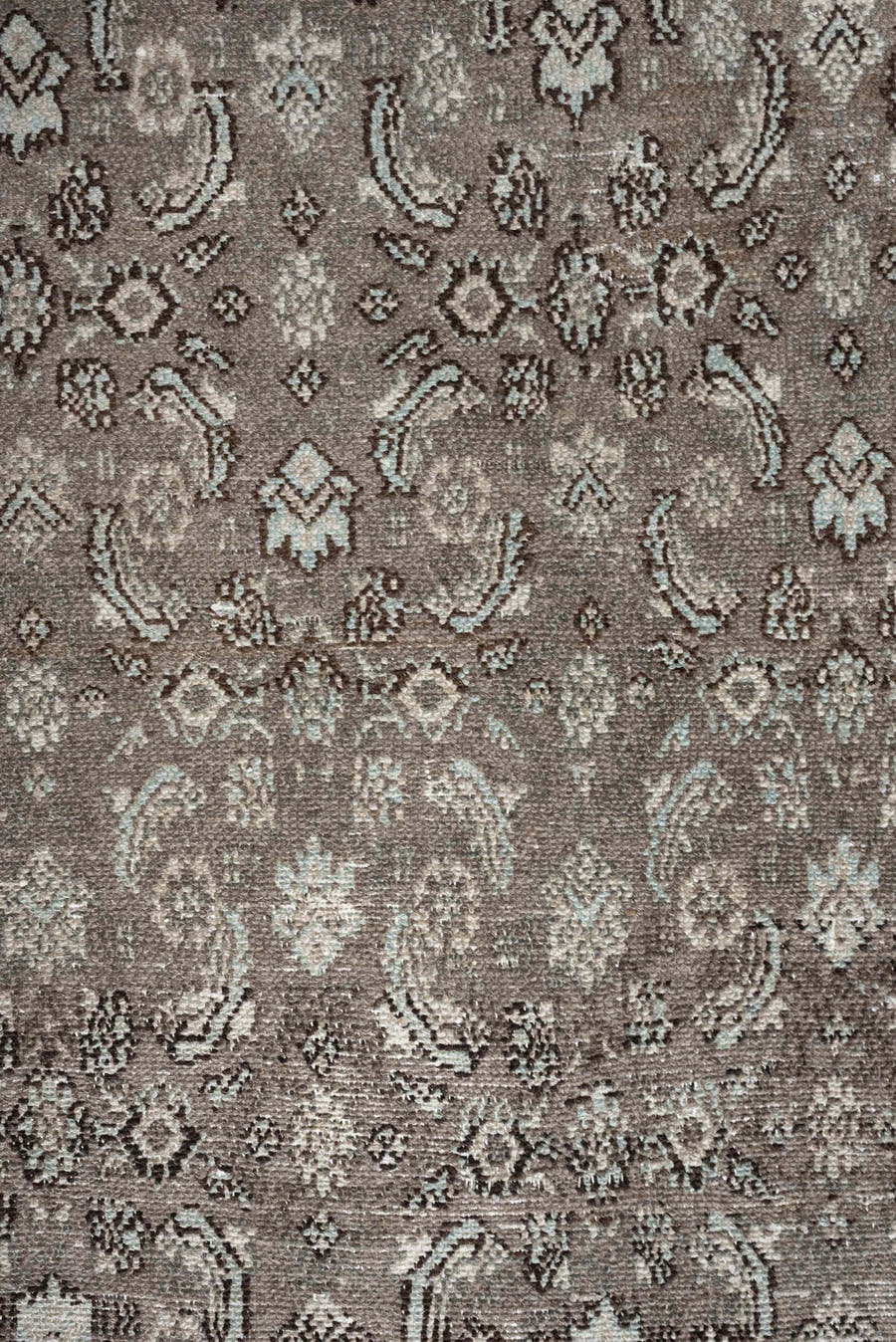 9' x 11' one-of-a-kind handmade antique Bibikabad large size rug. Color palette: taupe, ivory, brown, camel, charcoal, beige