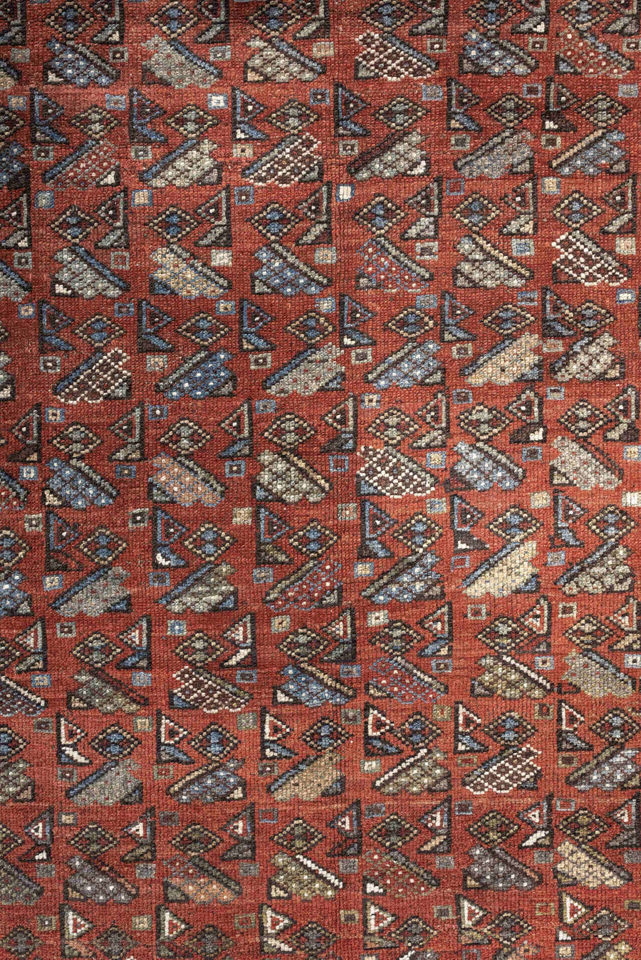 4' x 6' one-of-a-kind handmade antique Malayer small size rug. Color palette: rust, ivory, dark brown, slate blue, camel