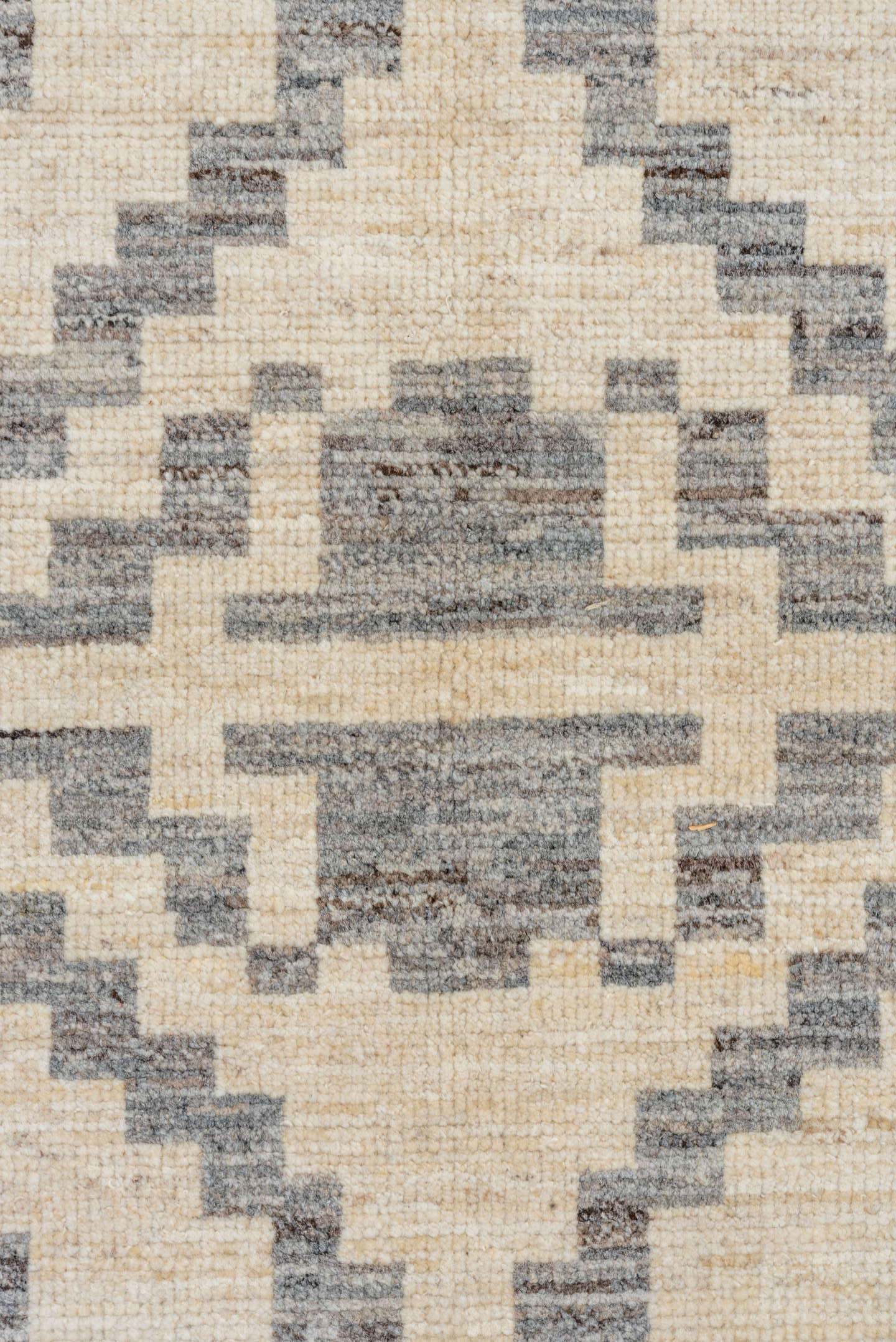8' x 9' one-of-a-kind handmade vintage Afghan rug. Color palette: ivory, gray, cream, taupe, beige