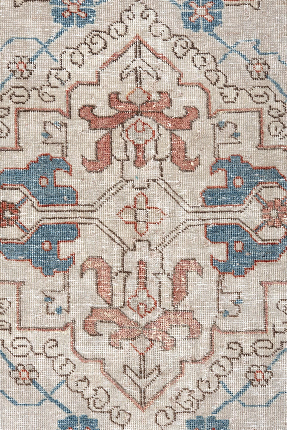 10' x 12' one-of-a-kind handmade vintage Tabriz large size rug. Color palette: ivory, teal, taupe, camel, rose, slate, brown