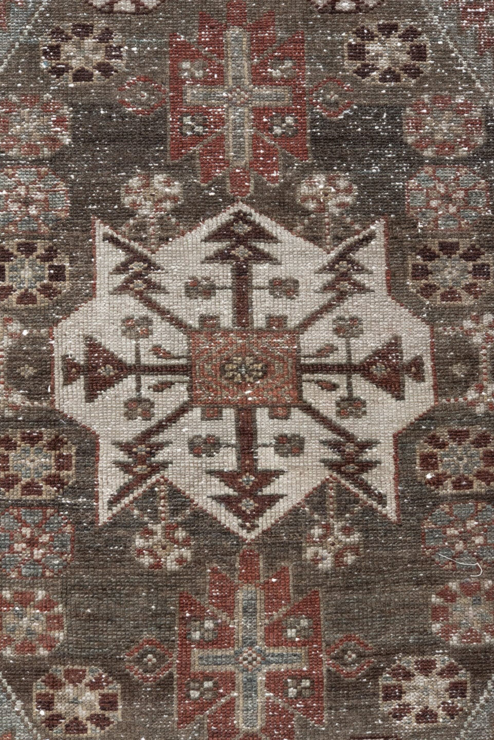 4' x 6' one-of-a-kind handmade vintage Malayer small size rug. Color palette: brown, rust, ivory, burgundy, taupe
