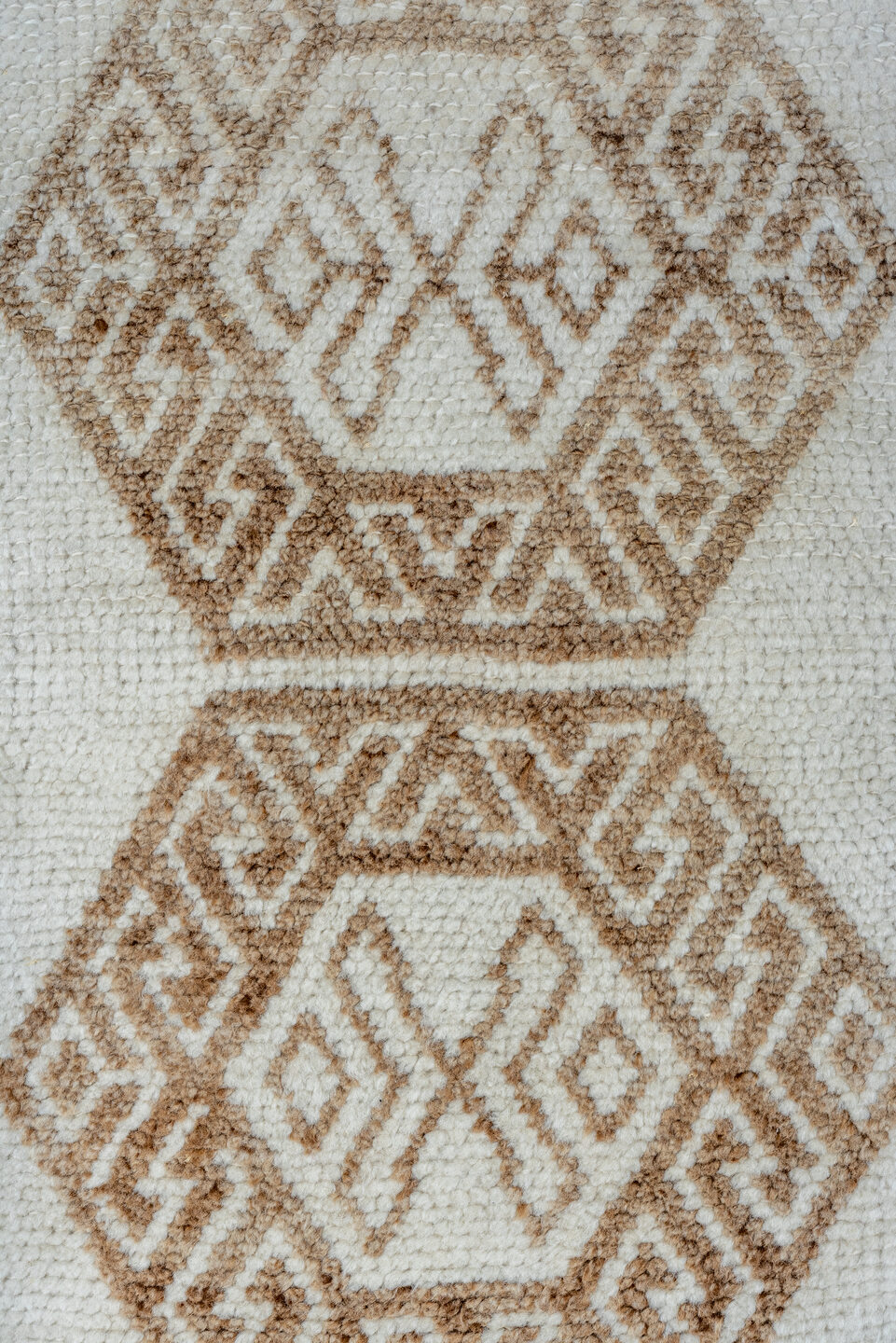 2' x 15' one-of-a-kind handmade vintage Kars runner rug. Color palette: ivory, taupe, beige, camel, sand, gray