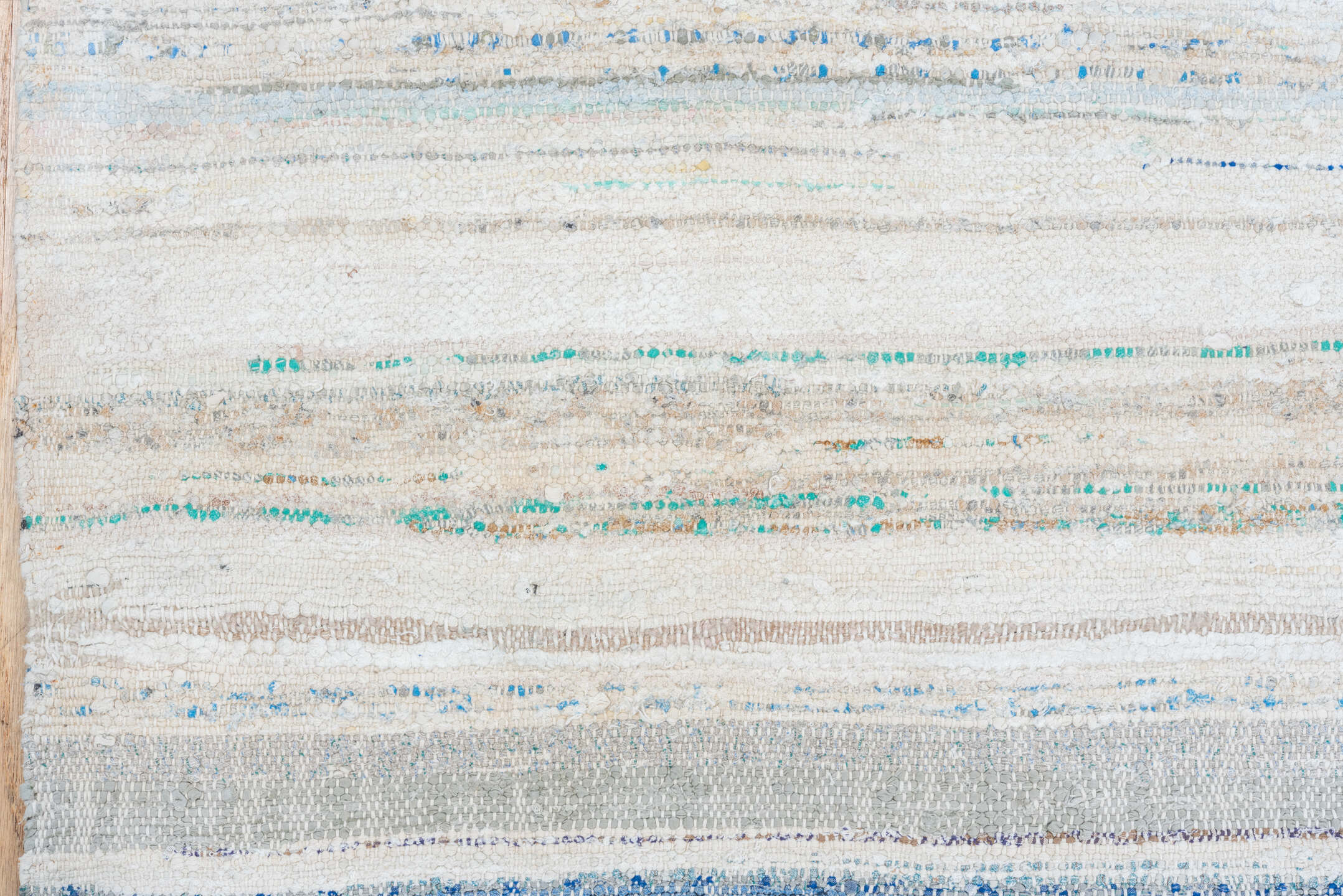 6' x 9' one-of-a-kind handmade antique Rag Rug medium size rug. Color palette: ivory, taupe, blue, gray, blush, charcoal
