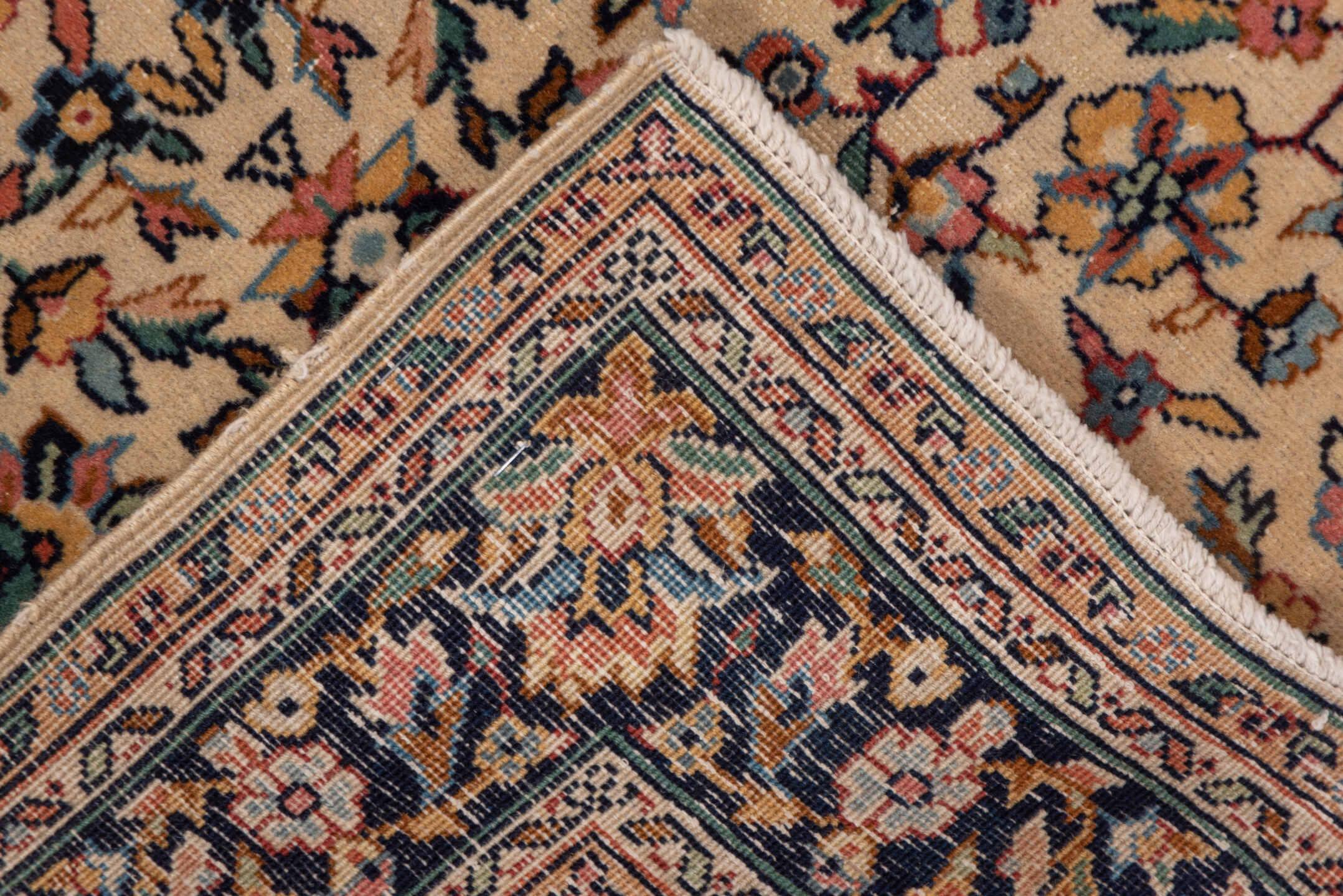 2' x 4' one-of-a-kind handmade vintage Sivas small size rug. Color palette: ivory, navy, rust, camel, sage, powder_blue